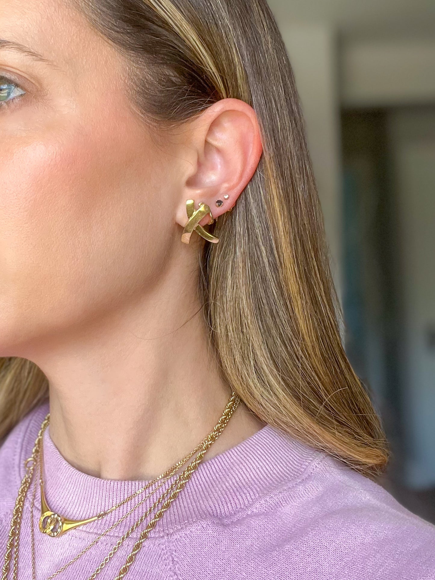 Vintage X Shaped 14k Yellow Gold Stud Earrings