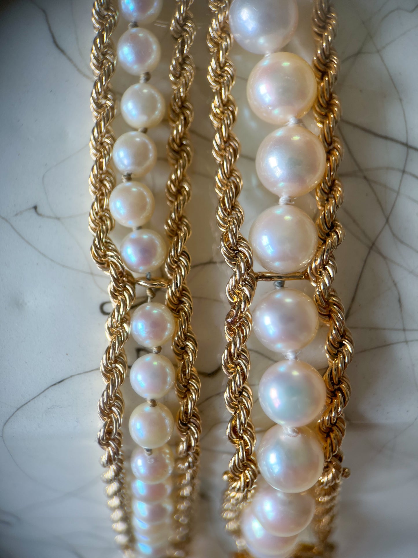 Various Vintage Pearl and Rope Chain 14k Yellow Gold Bracelets
