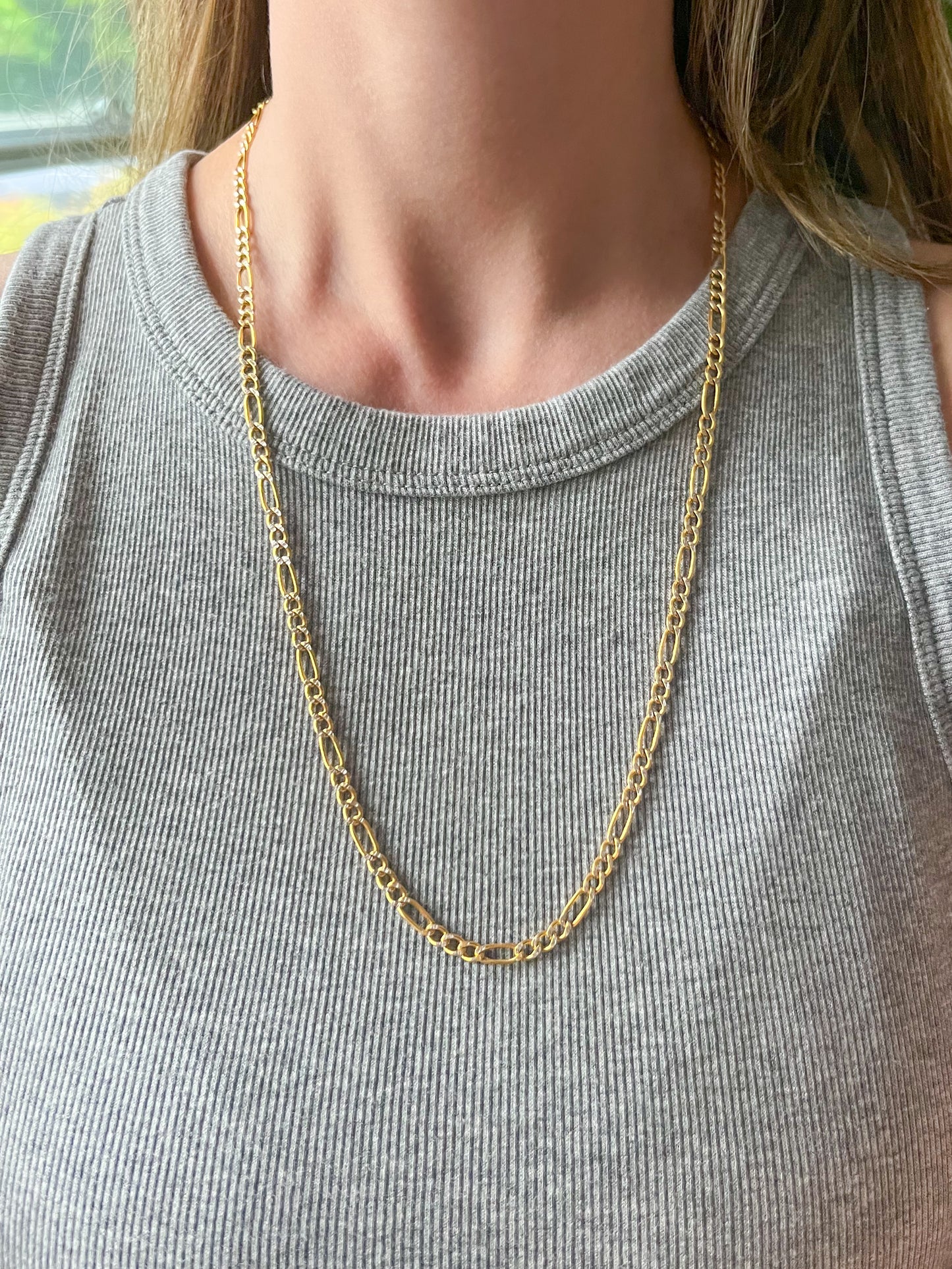 Figaro and Curb Chains with Diamond Cut Accents 14k Yellow Gold Chains