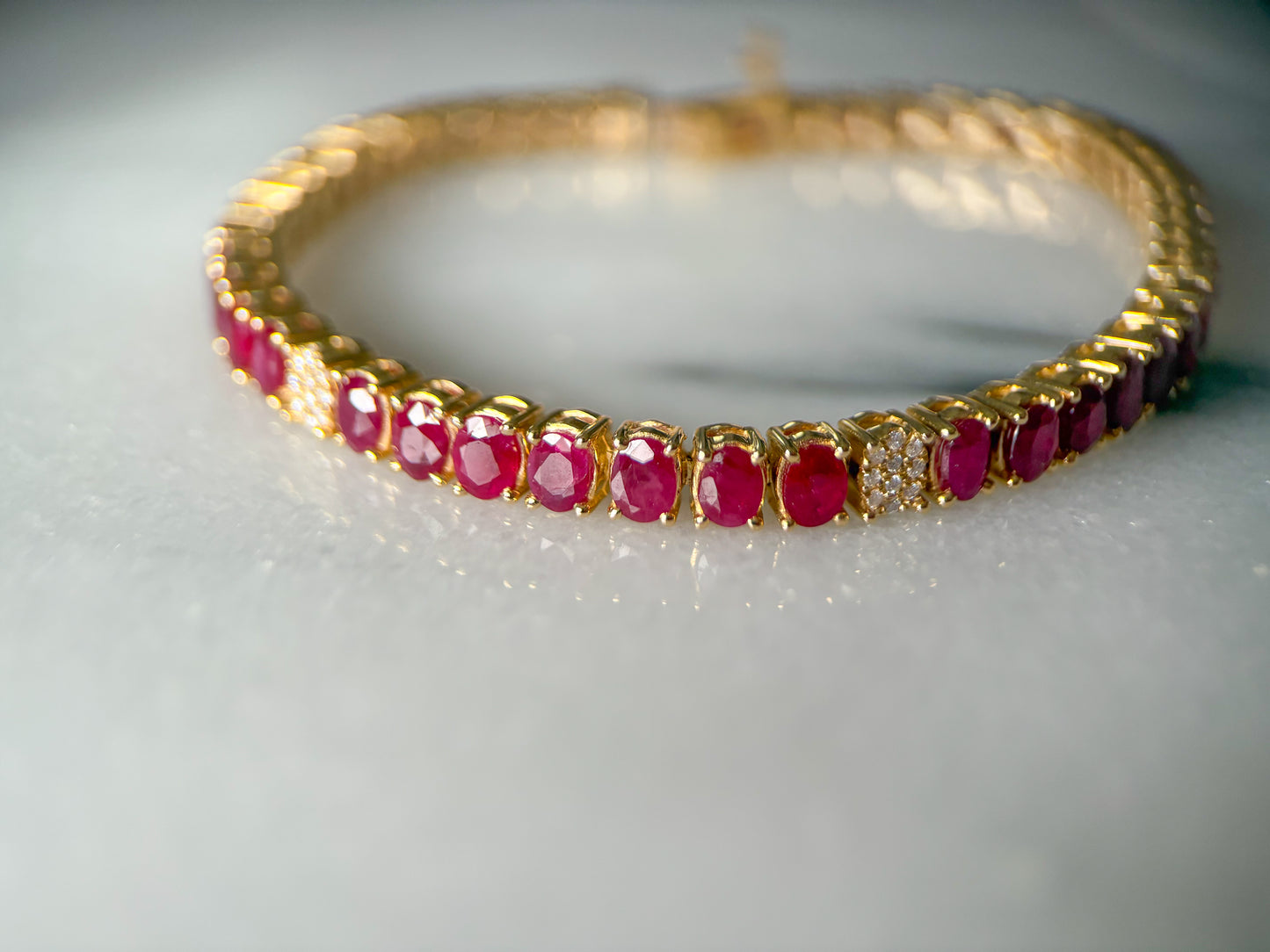 Natural Ruby and Diamond 14k Yellow Gold 6.5 Inch Tennis Bracelet