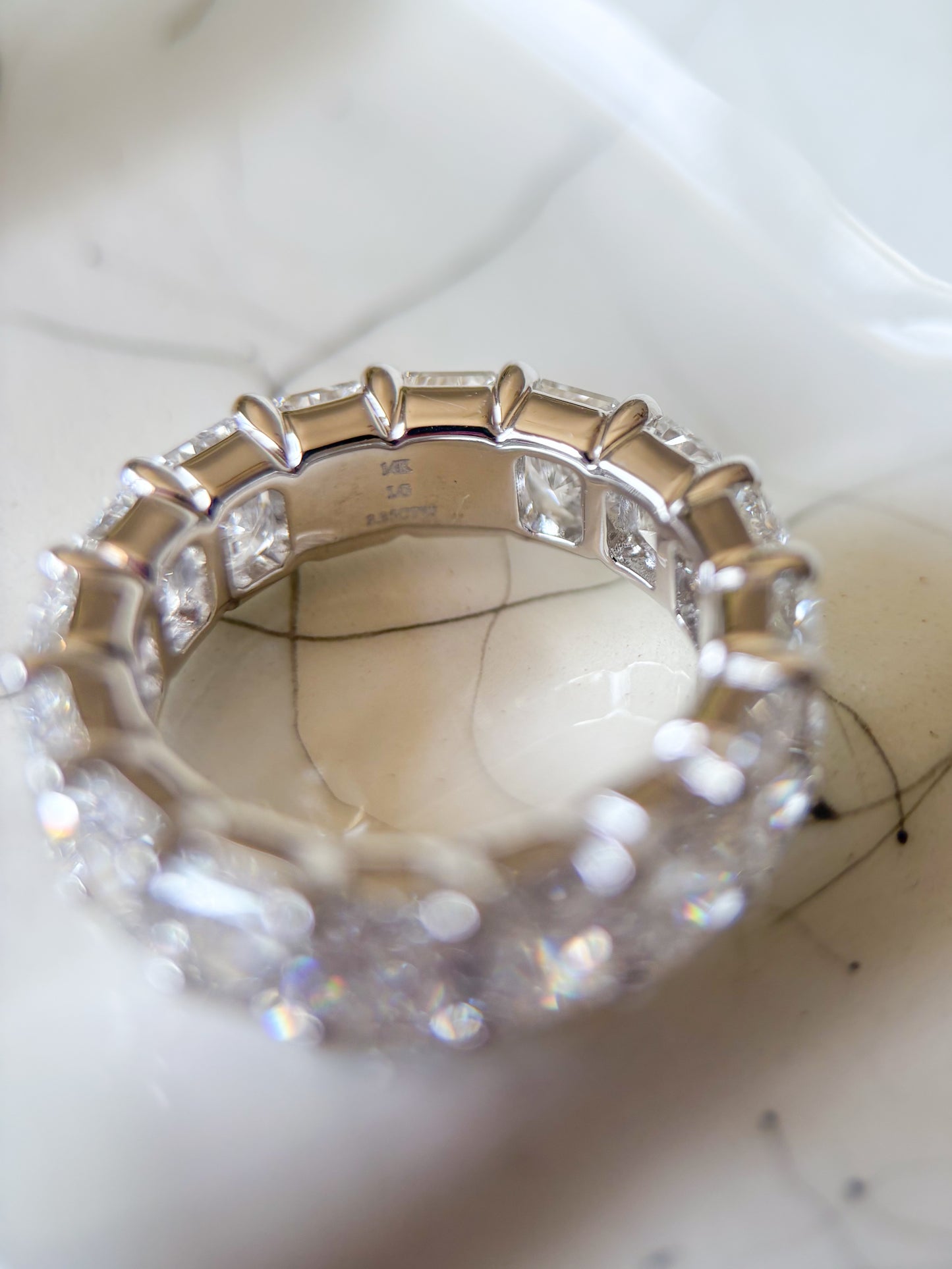Lab Grown Diamond 14k White Gold Radiant Cut 8 Carats Eternity Band