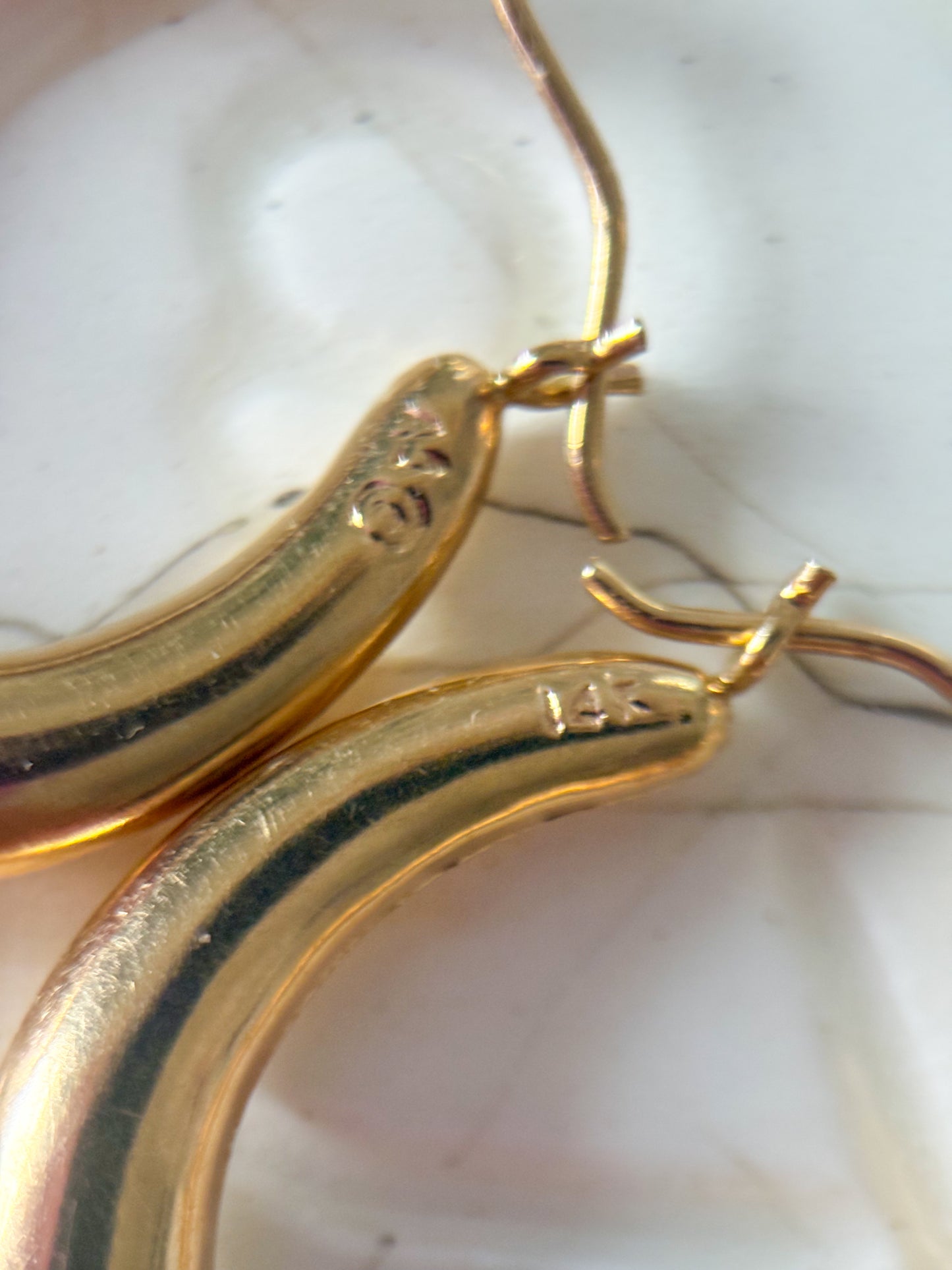 Vintage Matte Shiny 14k Yellow Gold Hoop Earrings