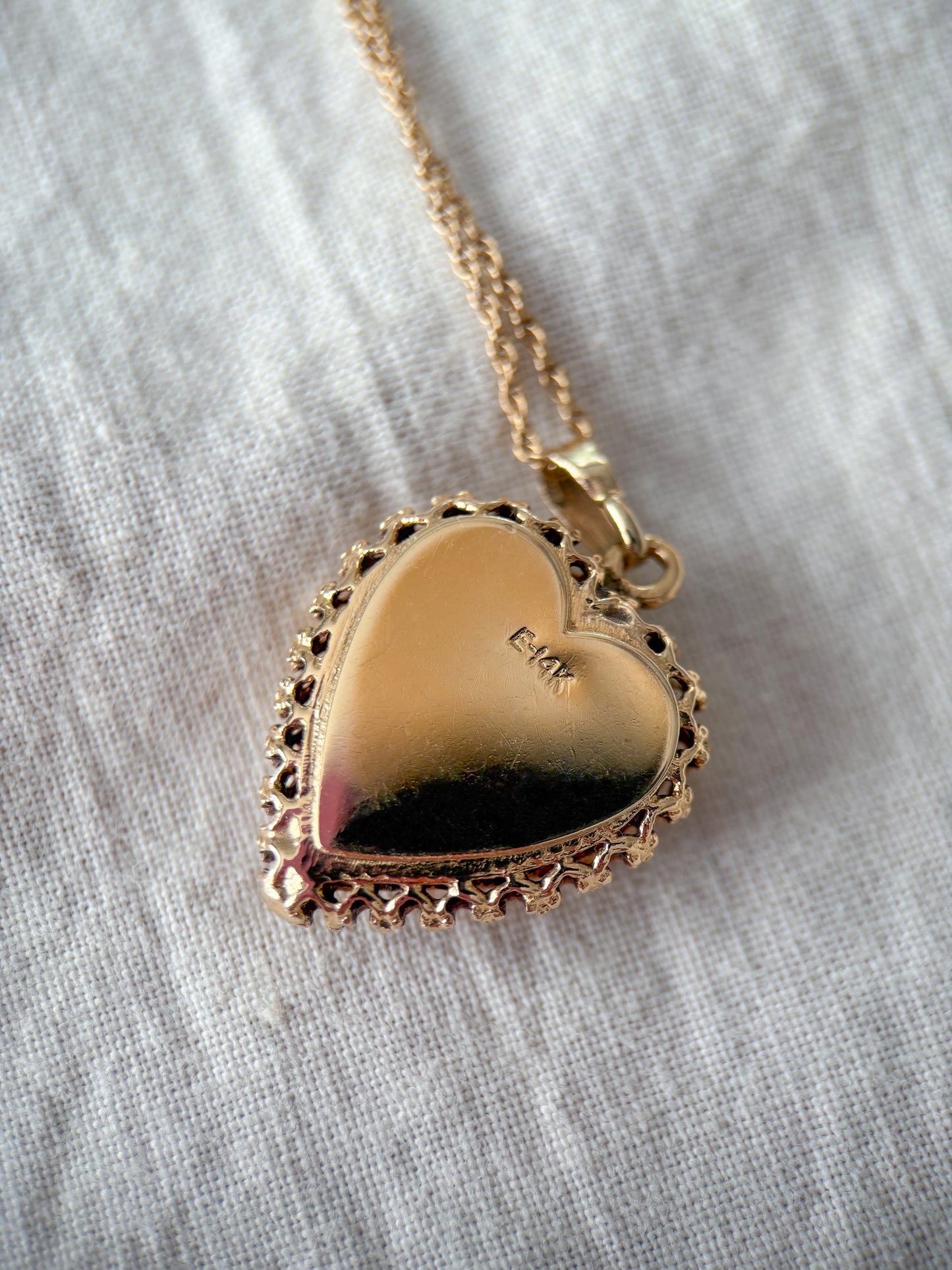 Vintage Heart Locket with Natural Diamond 14k Yellow Gold Charm