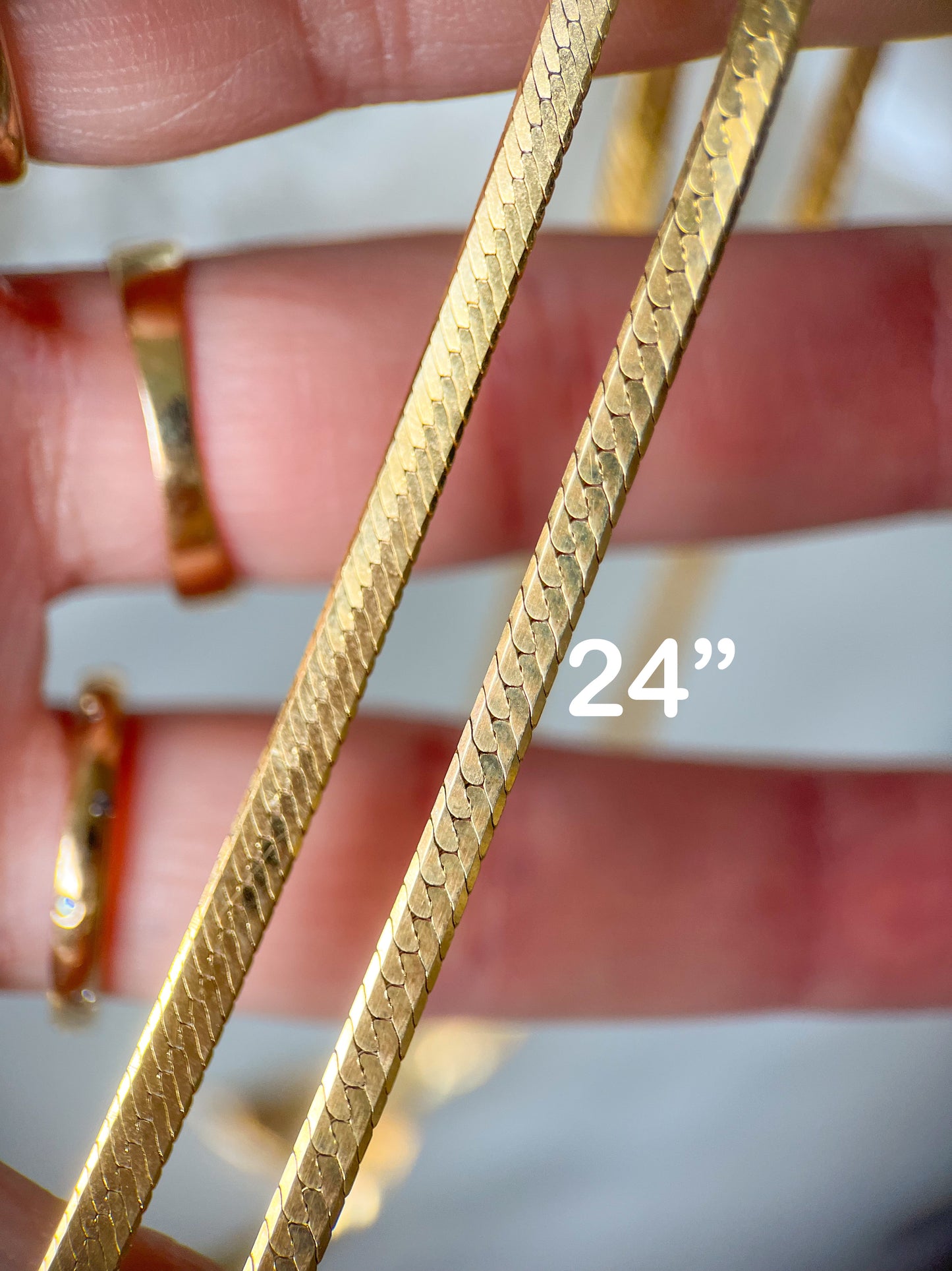 Vintage Herringbone Chain Necklaces 14k Yellow Gold - Two Lengths