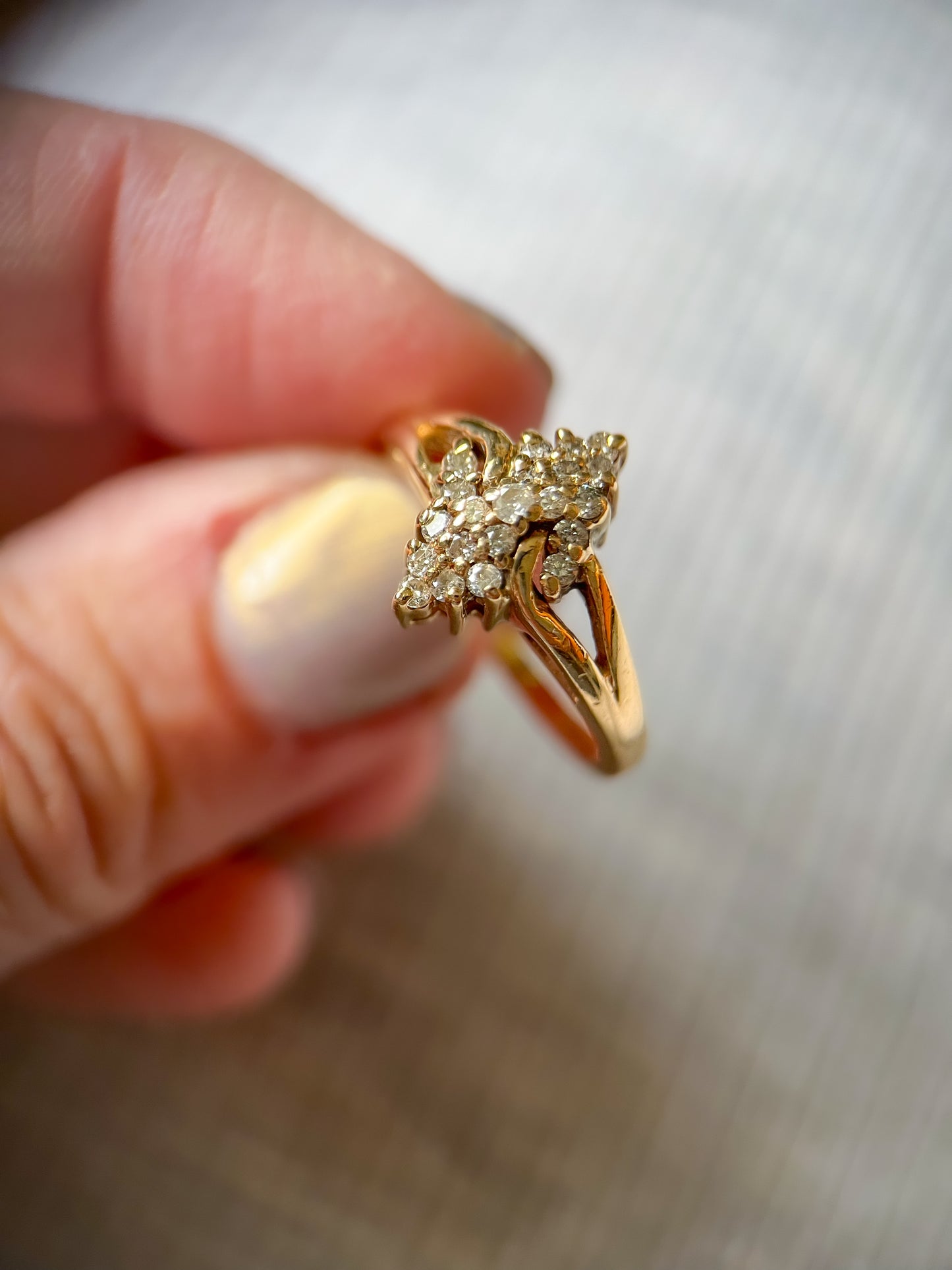 Vintage Natural Diamond 14k Yellow Gold Cluster Ring