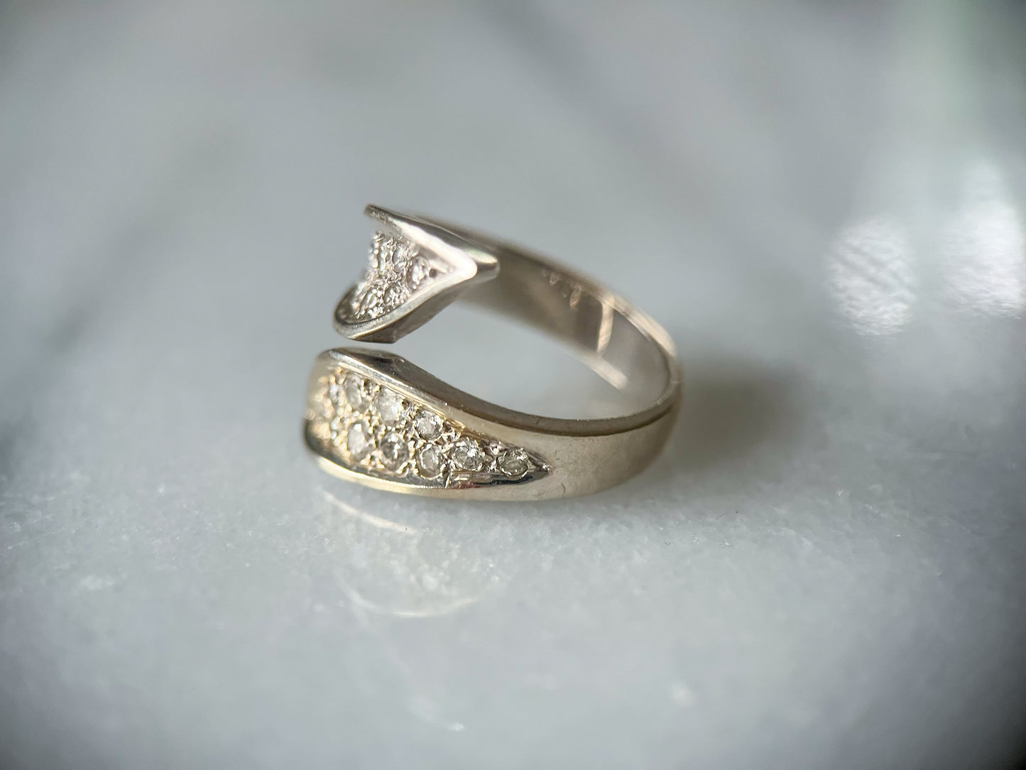 Vintage Natural Diamond 14k White Gold Statement Ring, circa 1970s