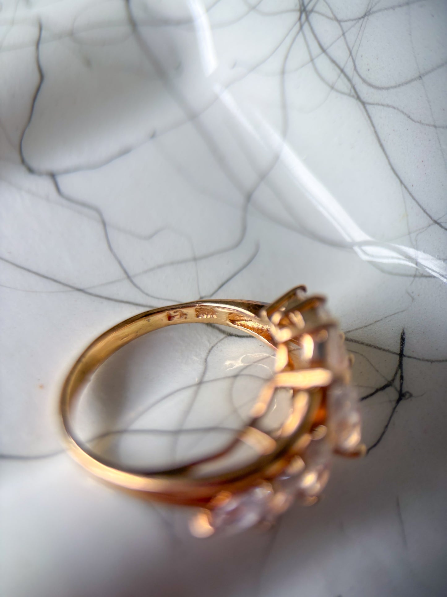 Vintage Marquise Shaped CZ 14k Yellow Gold Ring