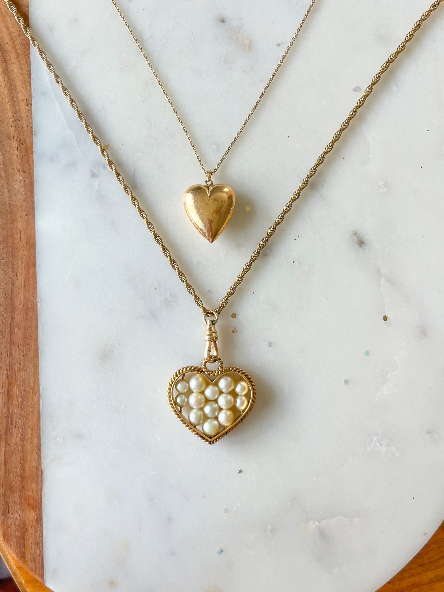 Vintage Large Open Heart with Pearls 14k Yellow Gold Charm