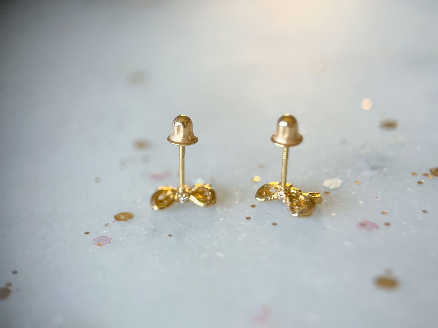 Mini 14k Yellow Gold Ribbons with CZ Stud Earrings