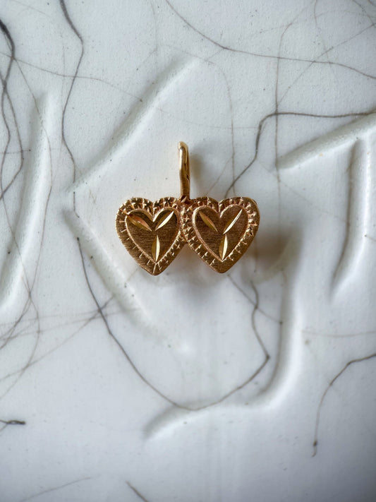 Vintage Double Heart 14k Yellow Gold Charm