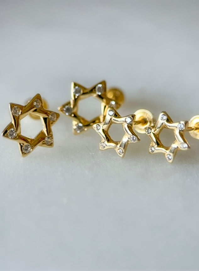 Mini Star of David 14k Yellow Gold and CZ Stud Earrings - Two Sizes