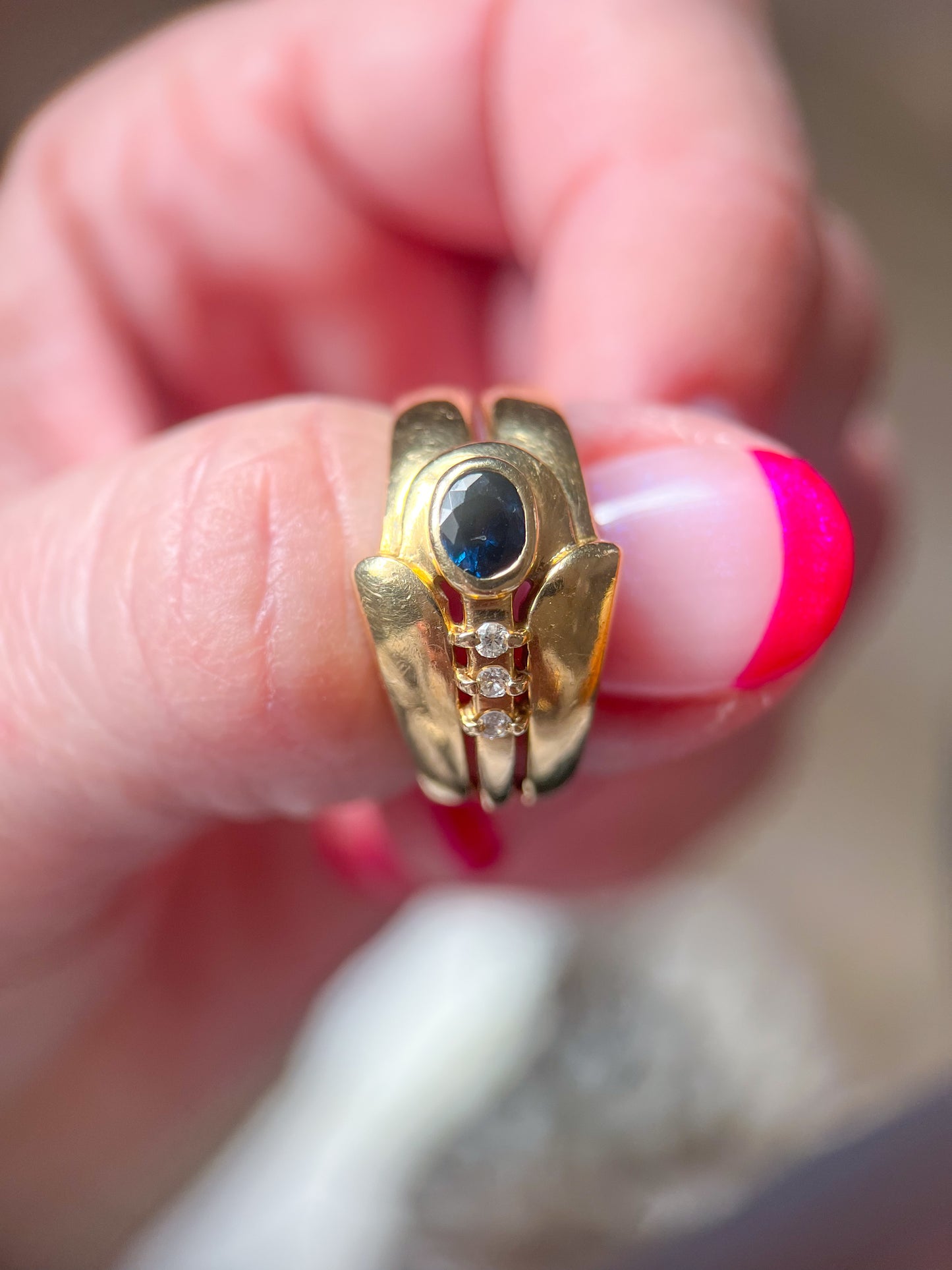 Vintage 14k Yellow Gold Natural Sapphire and Natural Diamond Ring, circa 1990s