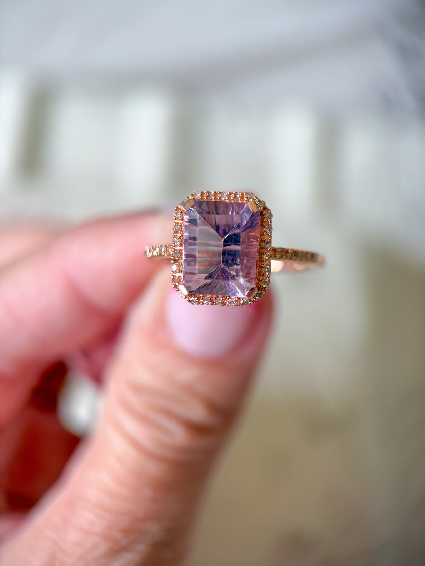 Vintage Amethyst and Natural Diamond 10k Rose Gold Ring