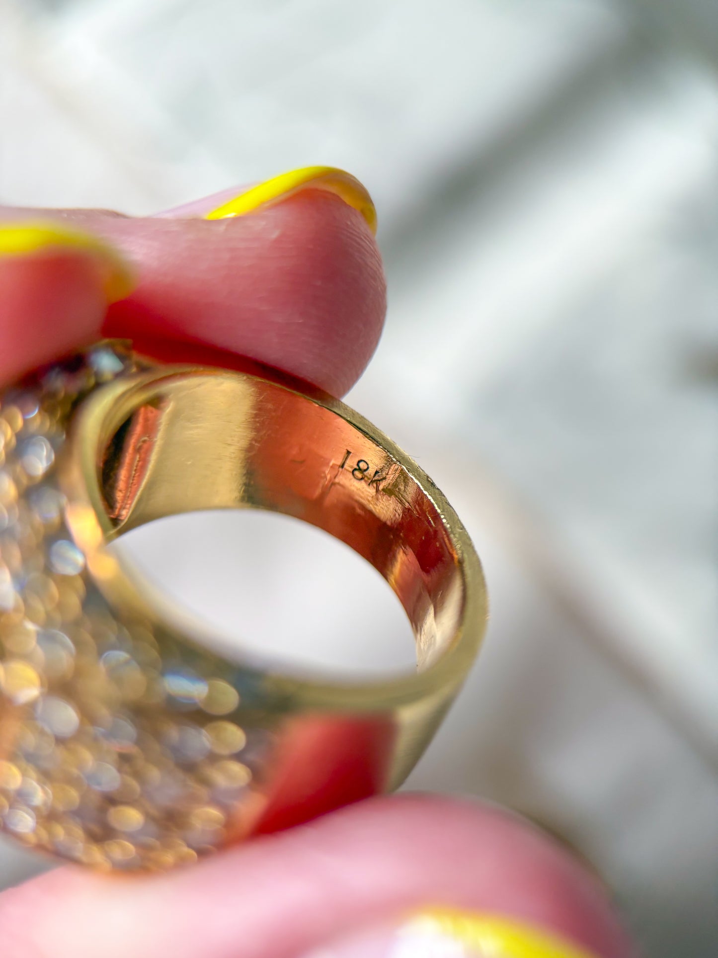 Vintage 18k Yellow Gold Natural Diamond Statement Ring, Circa 1960s