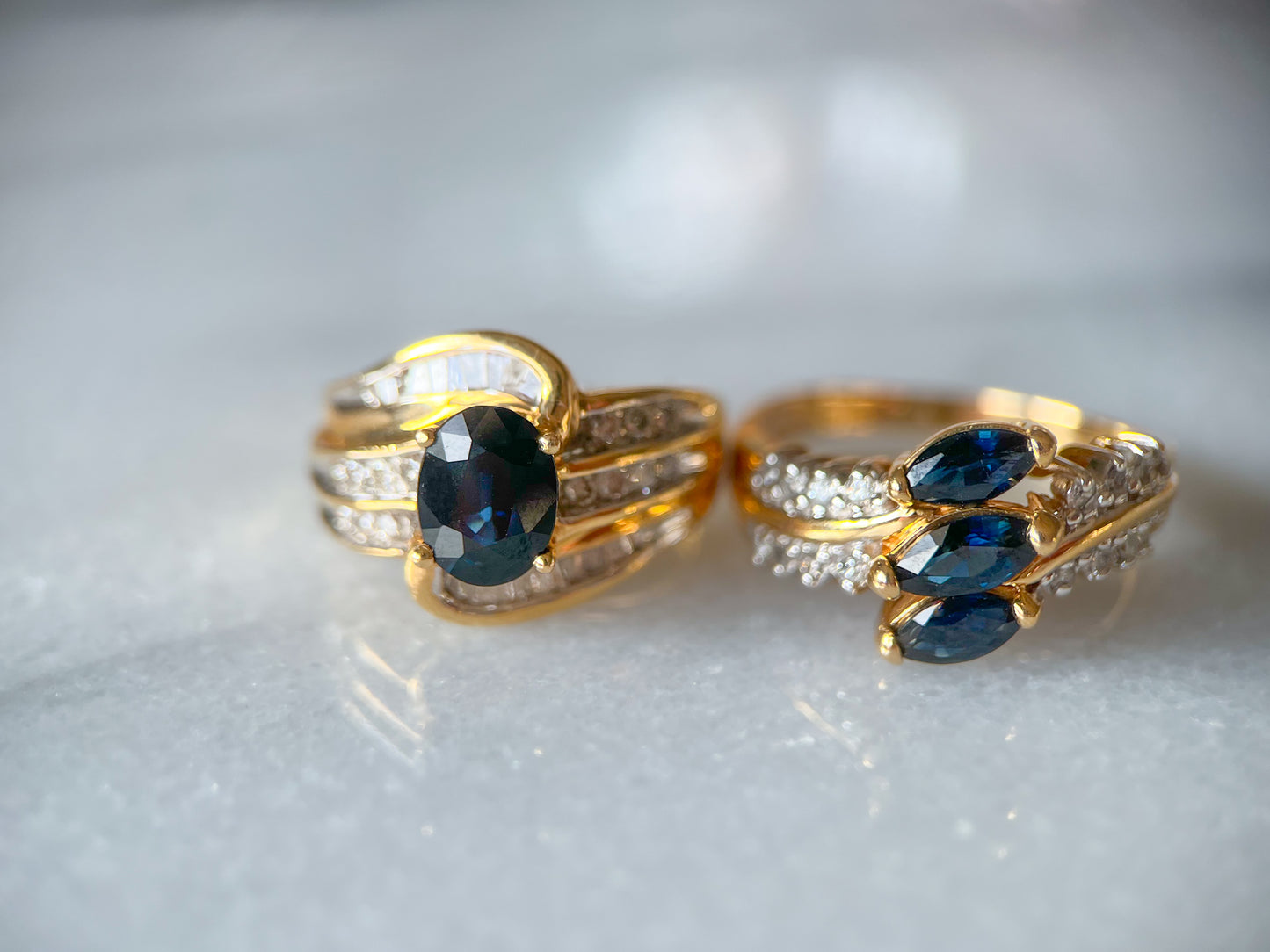 Vintage Natural Sapphire and Natural Diamond 14k Yellow Gold Rings