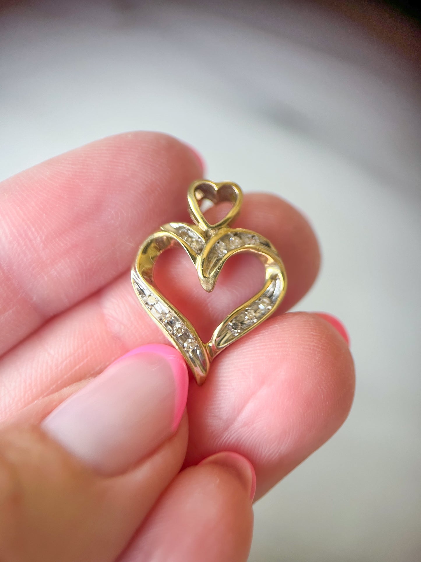 Vintage Natural Diamond Heart 10k Yellow Gold Charm