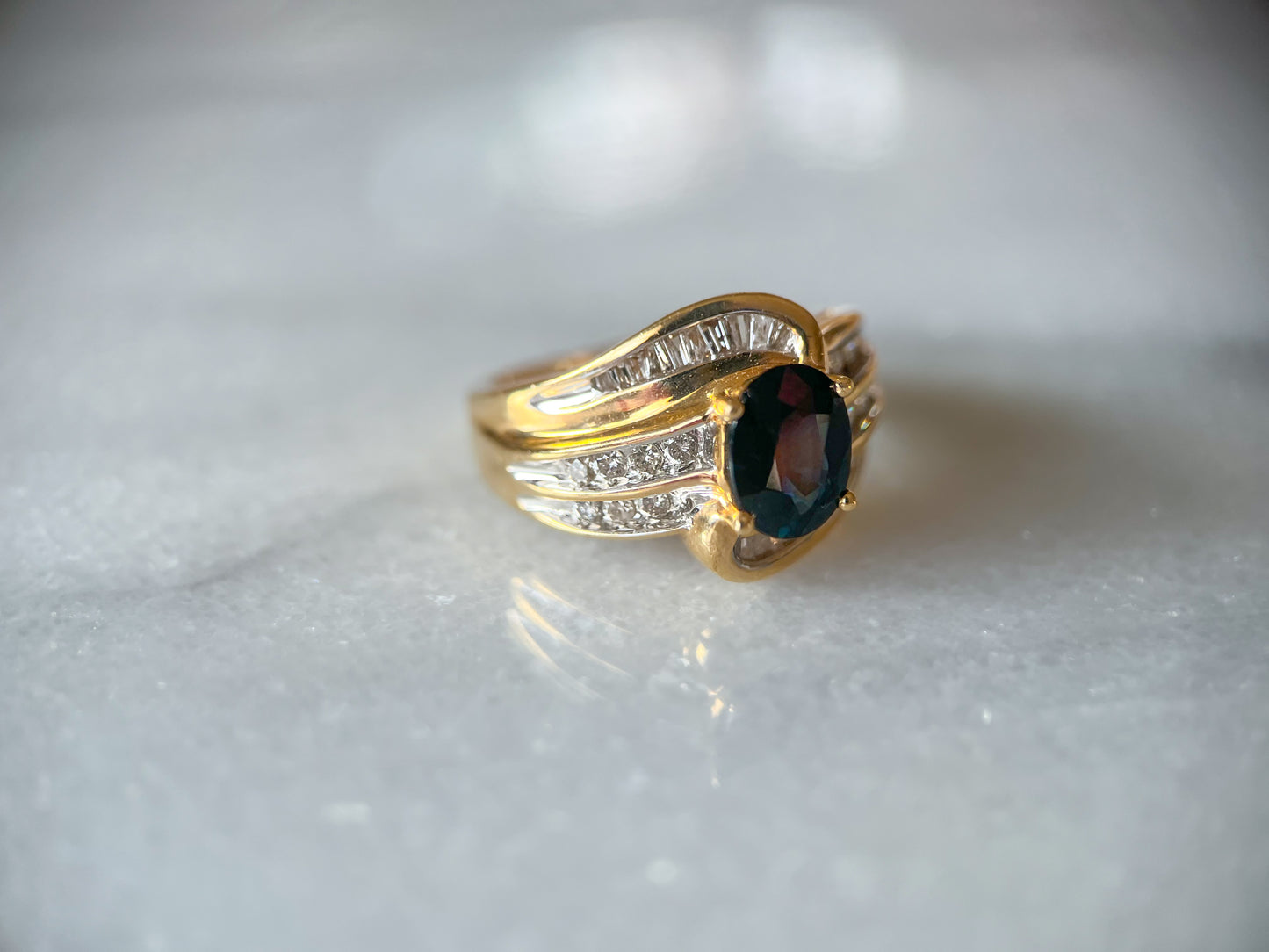 Vintage Natural Sapphire and Natural Diamond 14k Yellow Gold Rings