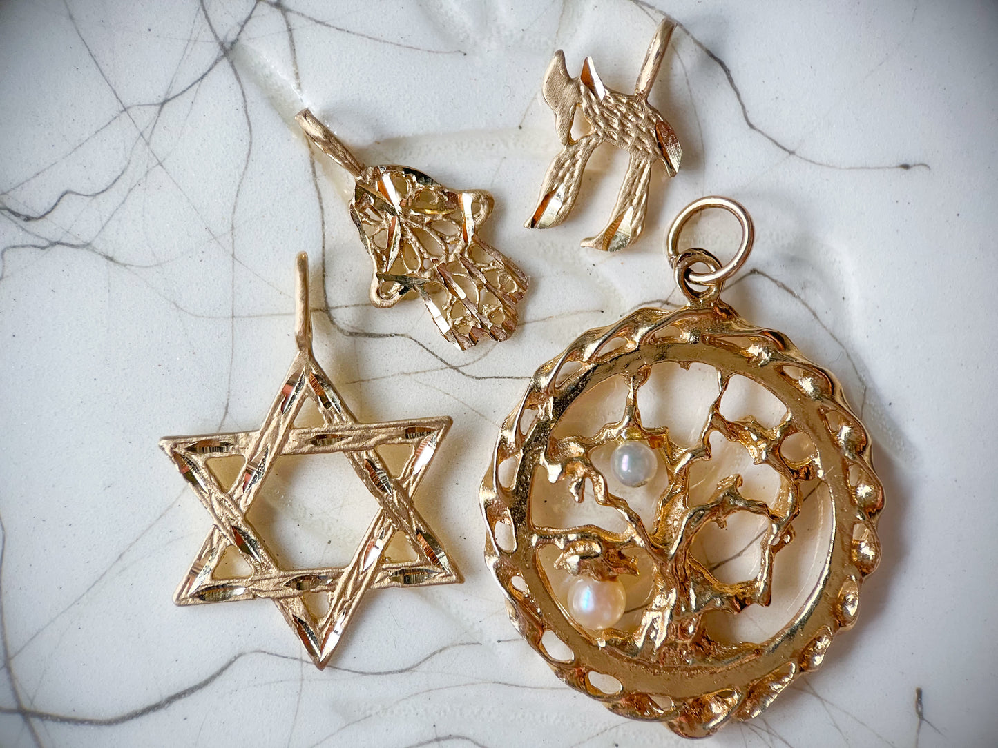 Vintage Tree of Life with Pearls 14k Yellow Gold Charm