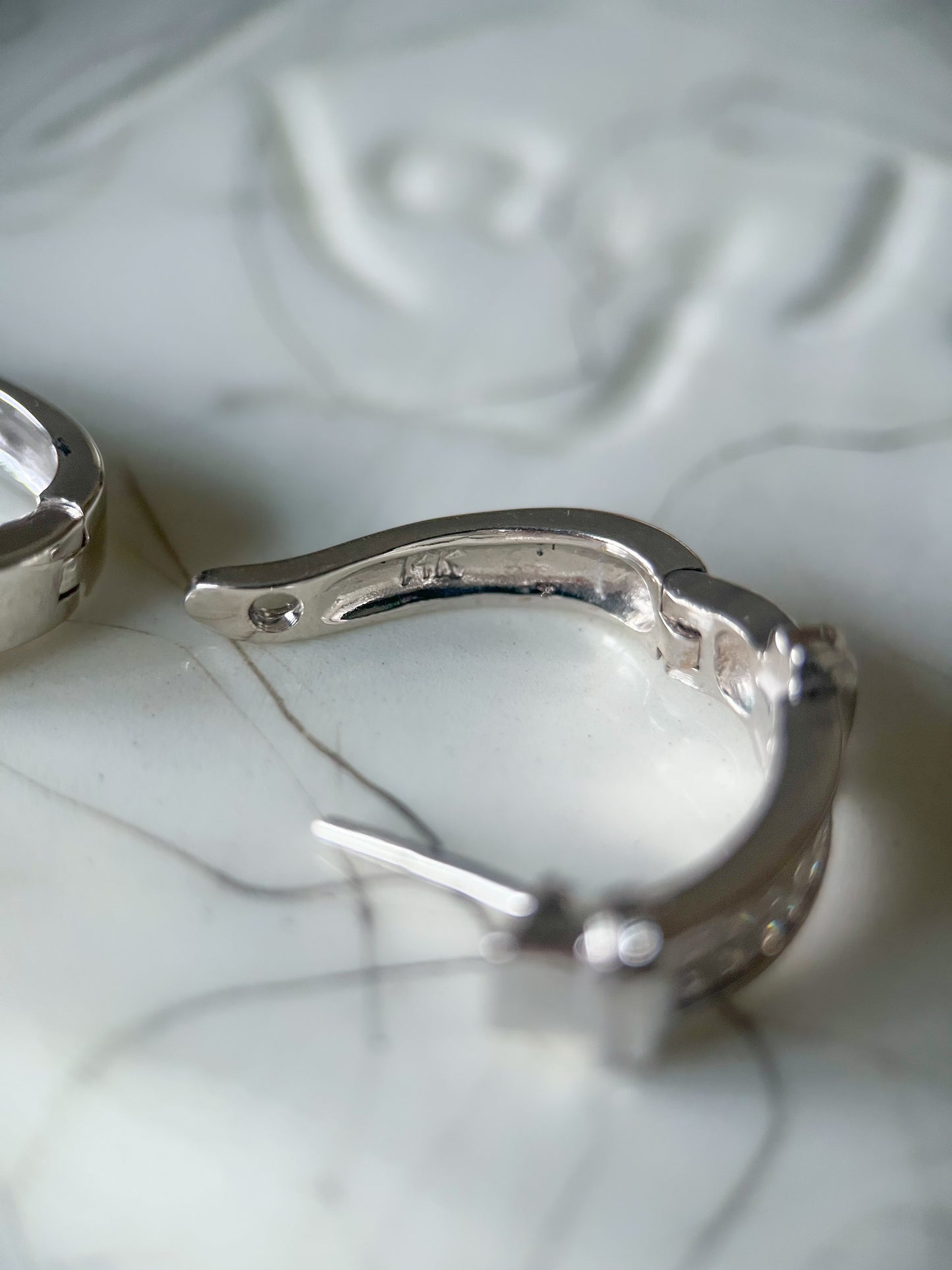 Natural Princess Cut Diamond 14k White Gold Half Hoop Earrings