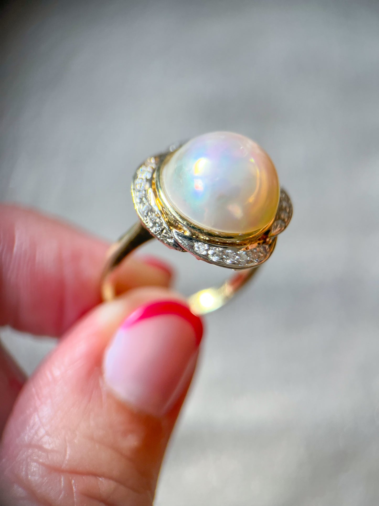 Vintage Pearl and Natural Diamond 14k Yellow Gold Statement Ring