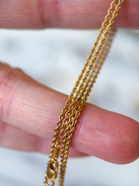 Vintage Thin Rope Chain 14k Yellow Gold 25 Inch Chain Necklace
