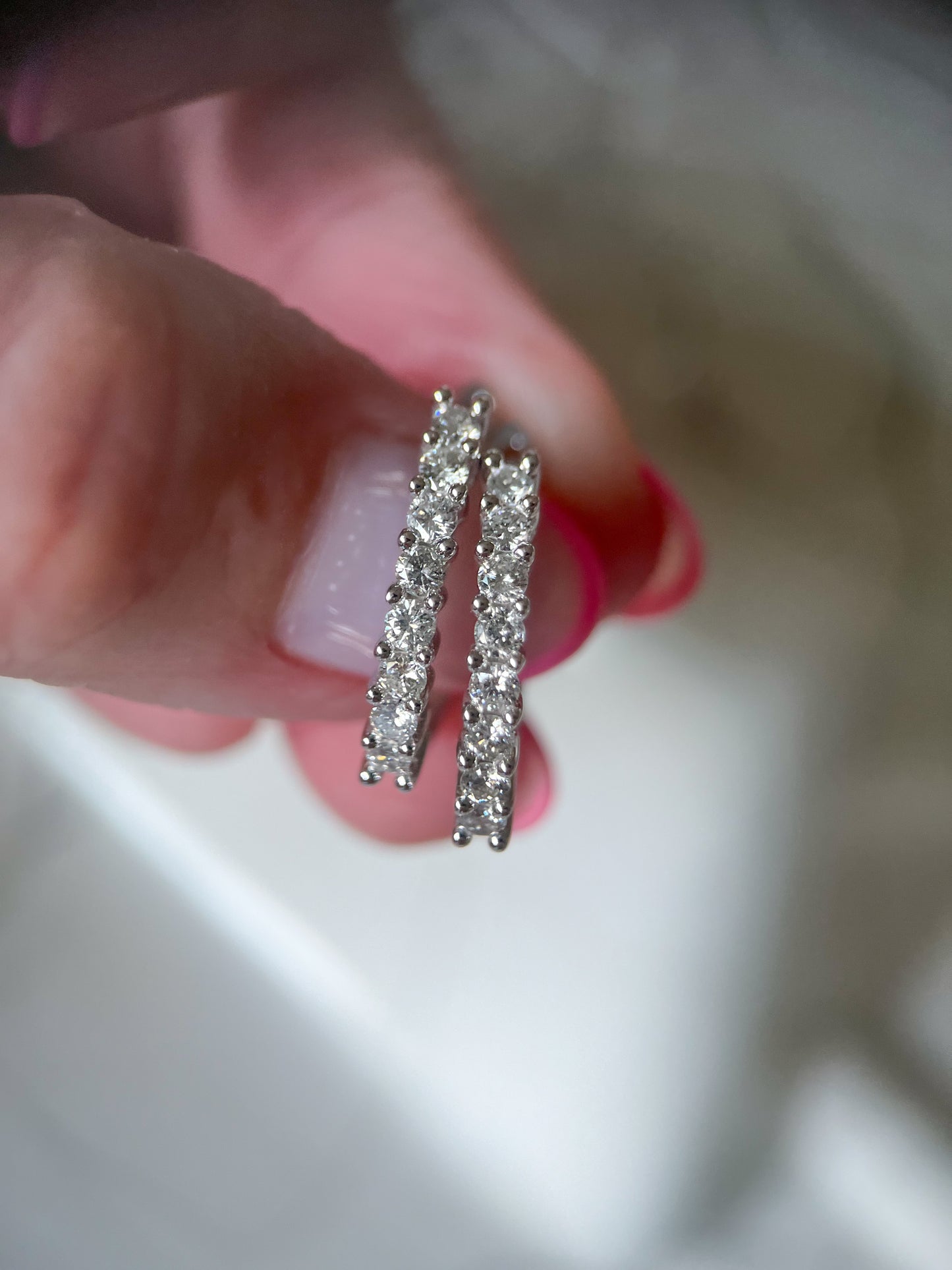 Natural Diamond 14k White Gold Half Hoop Earrings