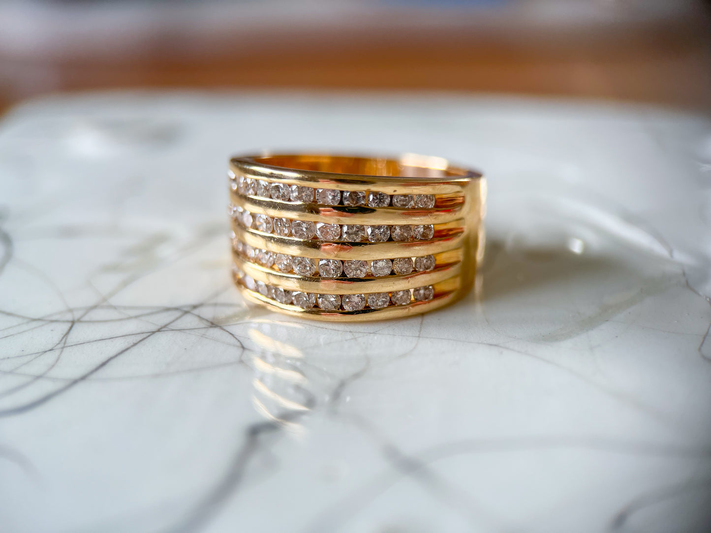 Vintage Natural Diamond 14k Yellow Gold Thick Ring