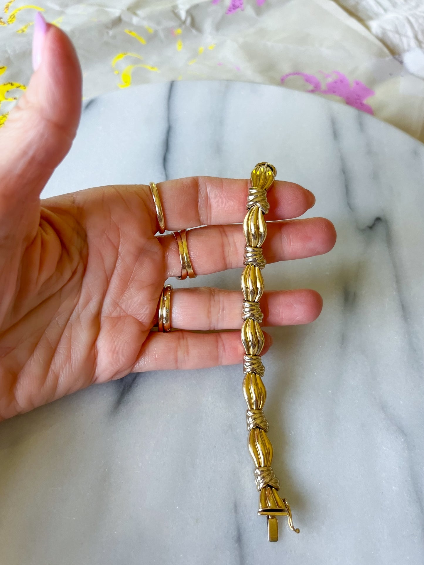 Vintage 14k Yellow and White Gold, Two Toned Chunky Bracelet