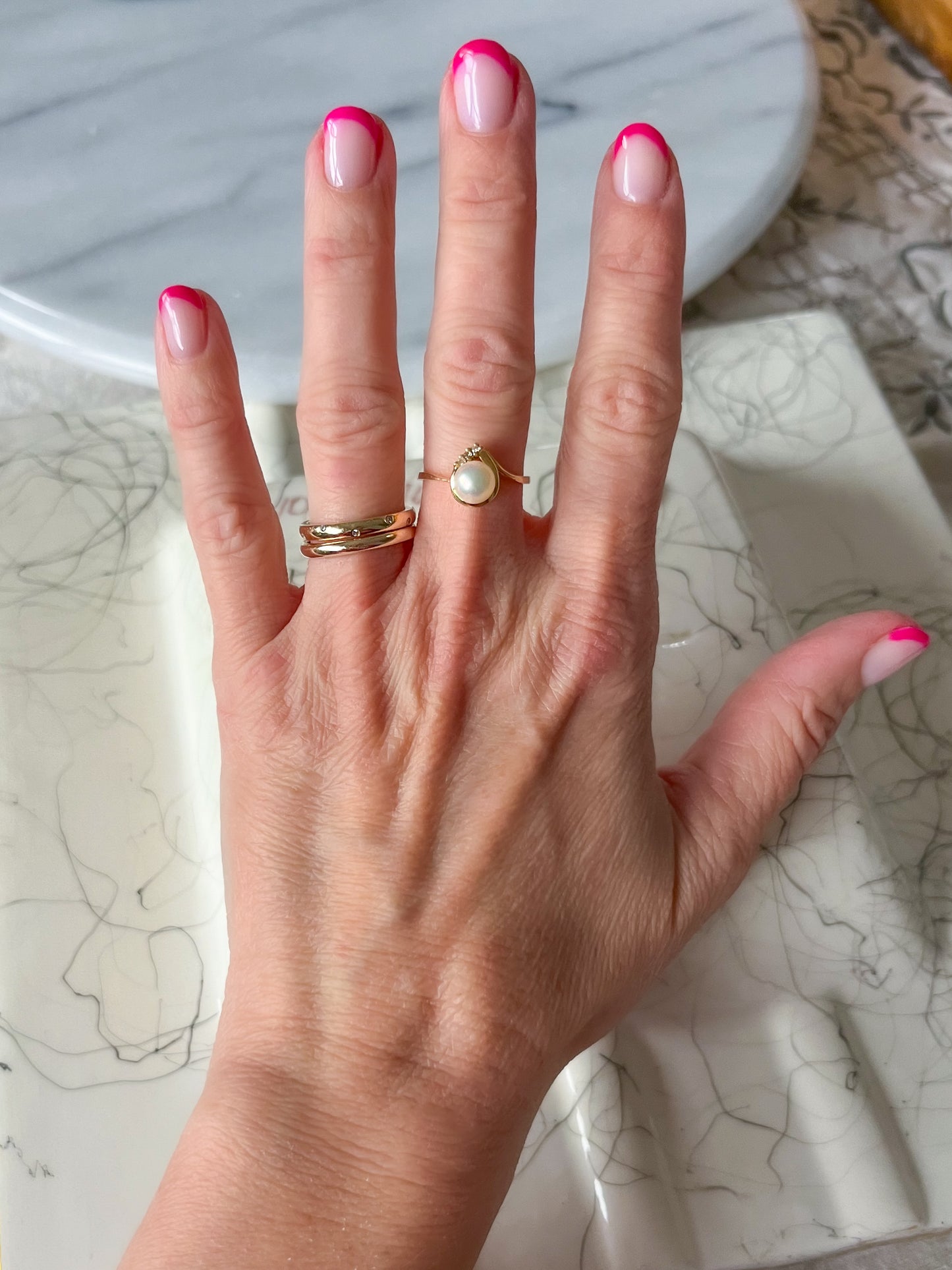 Vintage Natural Pearl and Natural Diamond 14k Yellow Gold Ring