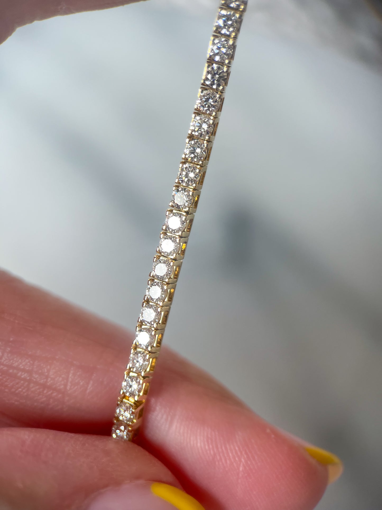 Lab Grown Diamond Tennis Bracelet set in 14k Yellow Gold, 7 Inches - Two Diamond Total Weights