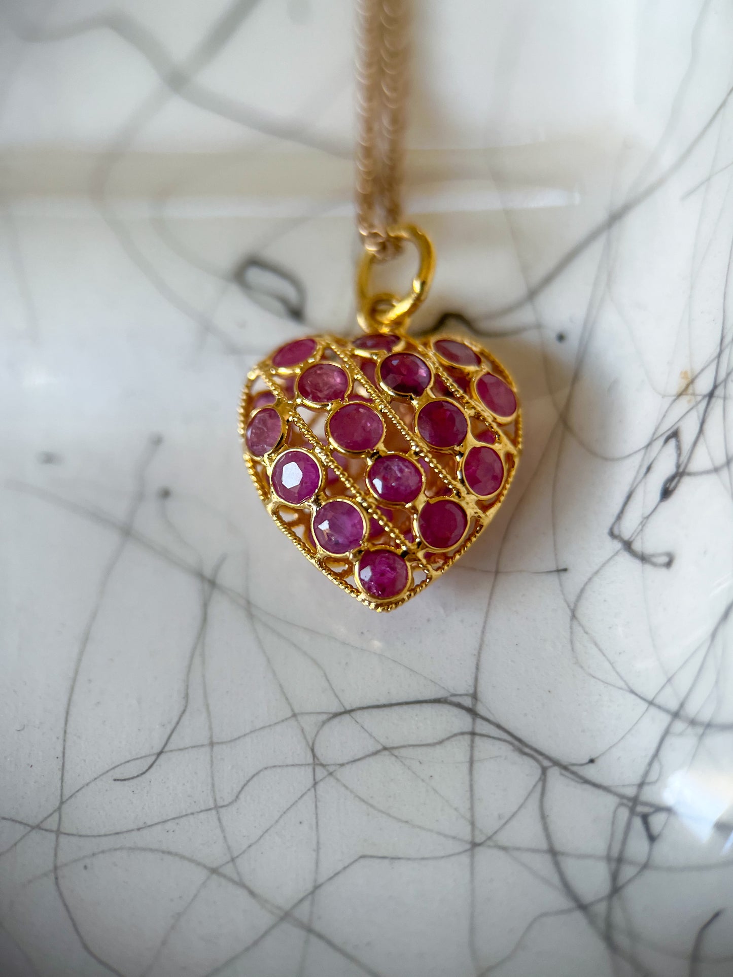 Vintage Natural Sapphire Puffy Star and Vintage Ruby Puffy Heart 18k Yellow Gold Charms, Circa 1990's