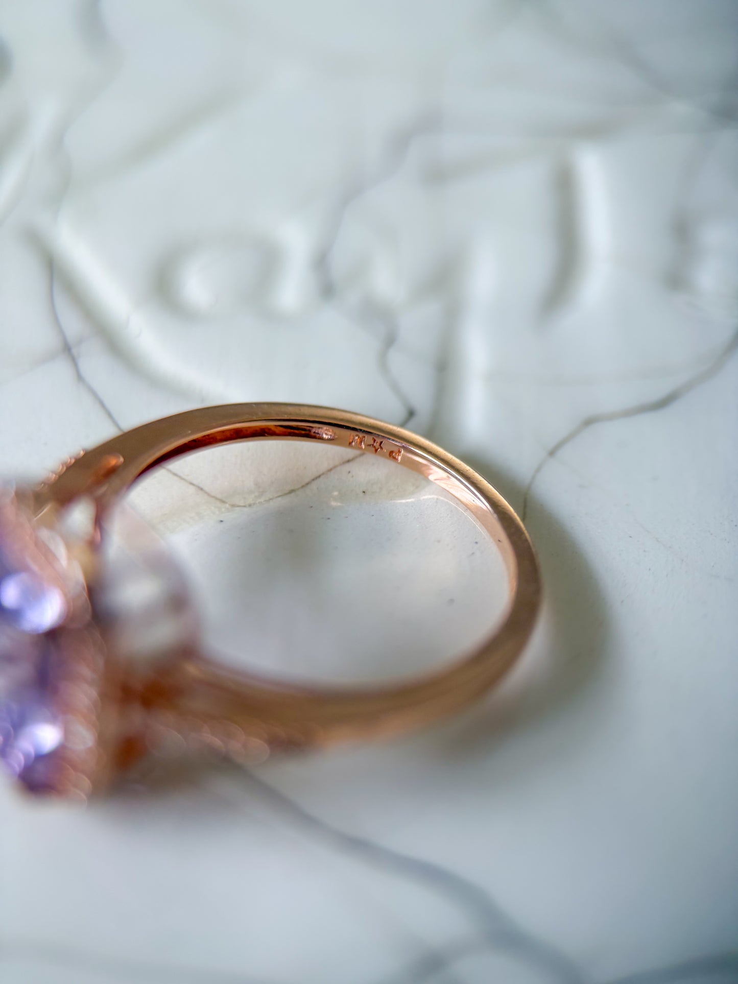 Vintage Amethyst and Natural Diamond 10k Rose Gold Ring