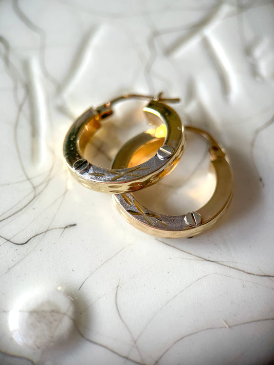 Vintage L0VE Style Two Toned 10k Yellow Gold Hoops
