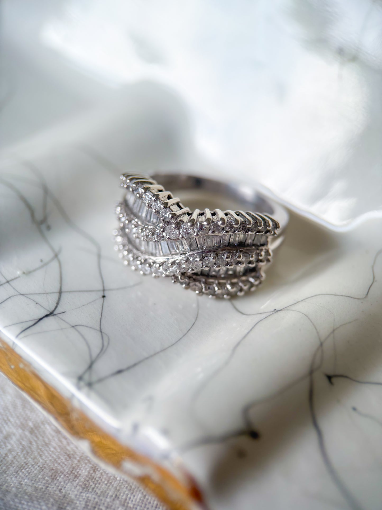 Vintage Natural Diamond Cross 14k White Gold Ring