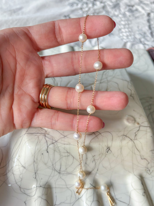Vintage Natural Pearl 14k Yellow Gold 14 Inch Chain Necklace