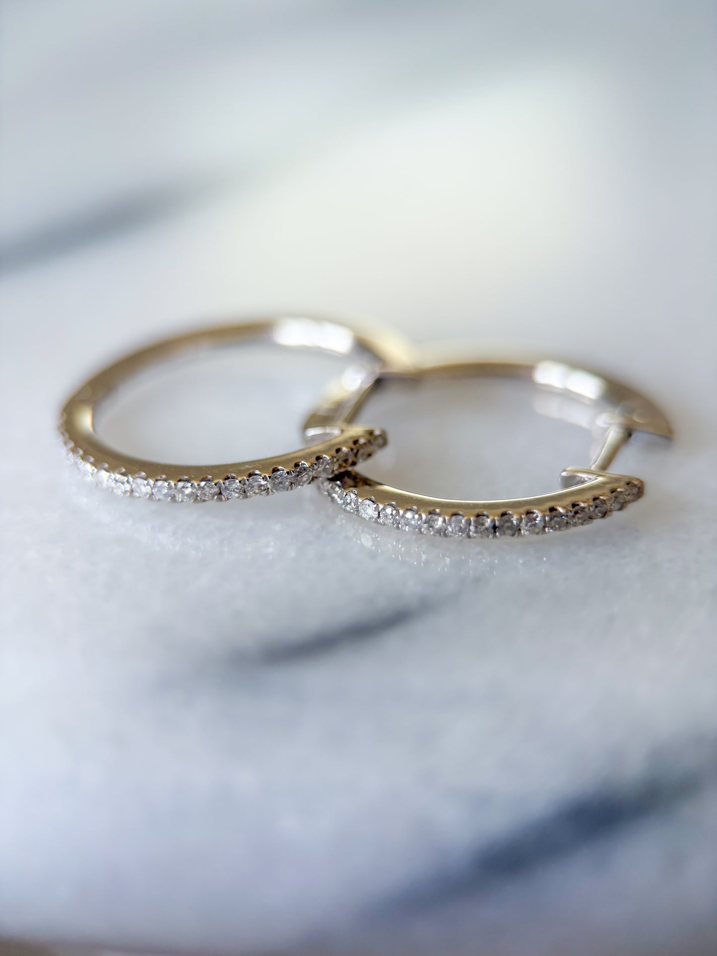 Thin Natural Diamond Huggies 14k White Gold Hoop Earrings