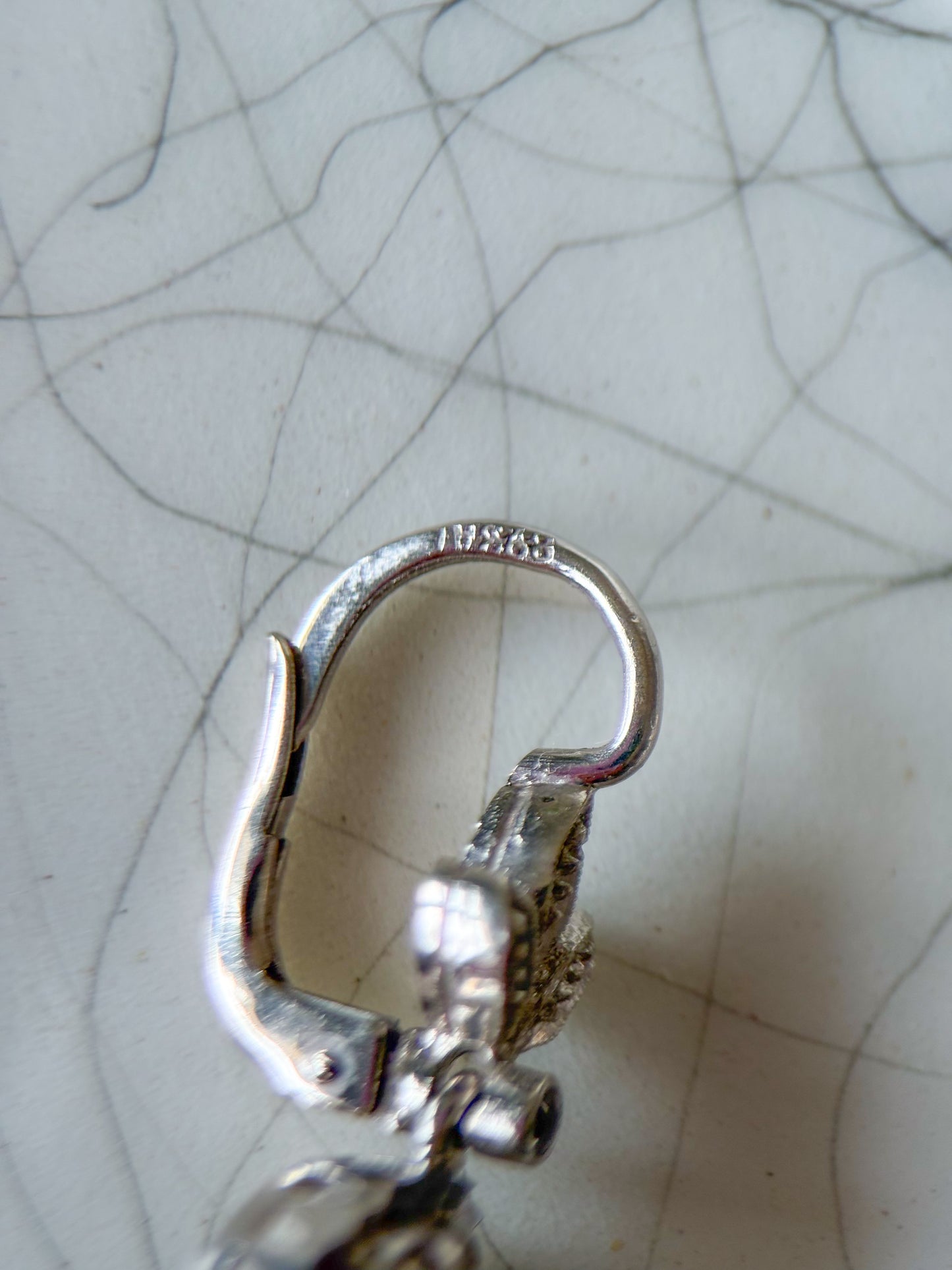 Vintage 18k White Gold Dangle Earrings with CZs