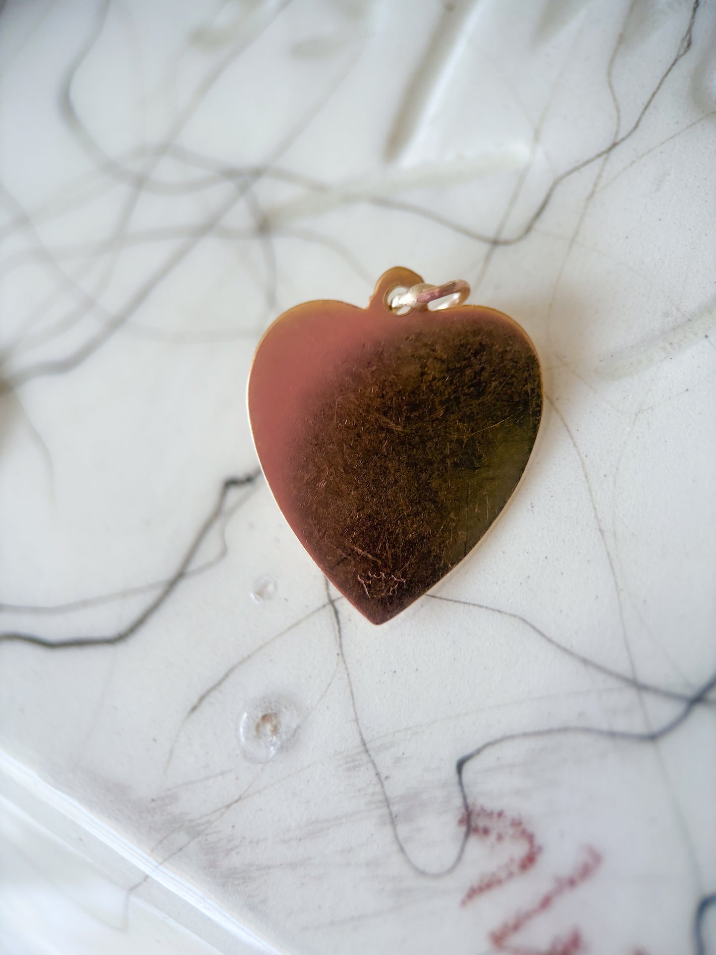 Vintage Engine Turned Heart 14k Yellow Gold Charm with Pearl