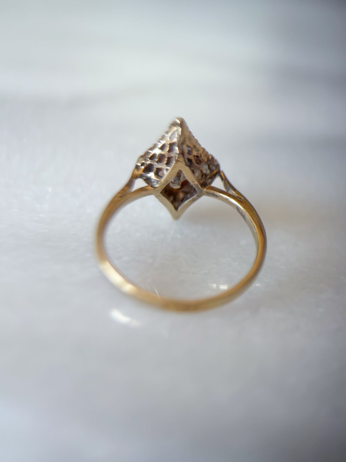 Vintage Enamel and Natural Diamond 10k White Gold Statement Ring