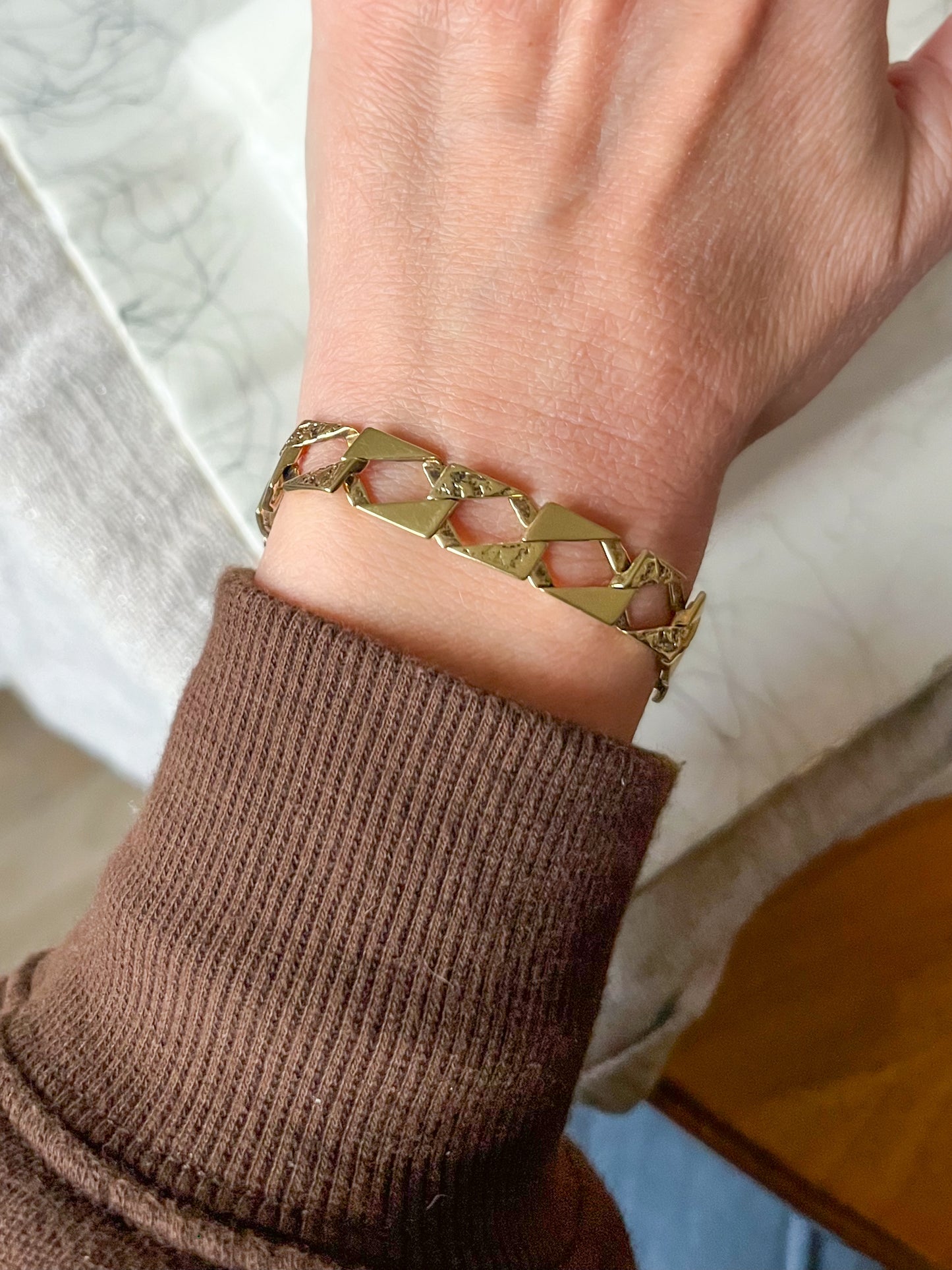 Vintage Nugget Curb Link 14k Yellow Gold 8 Inch Bracelet