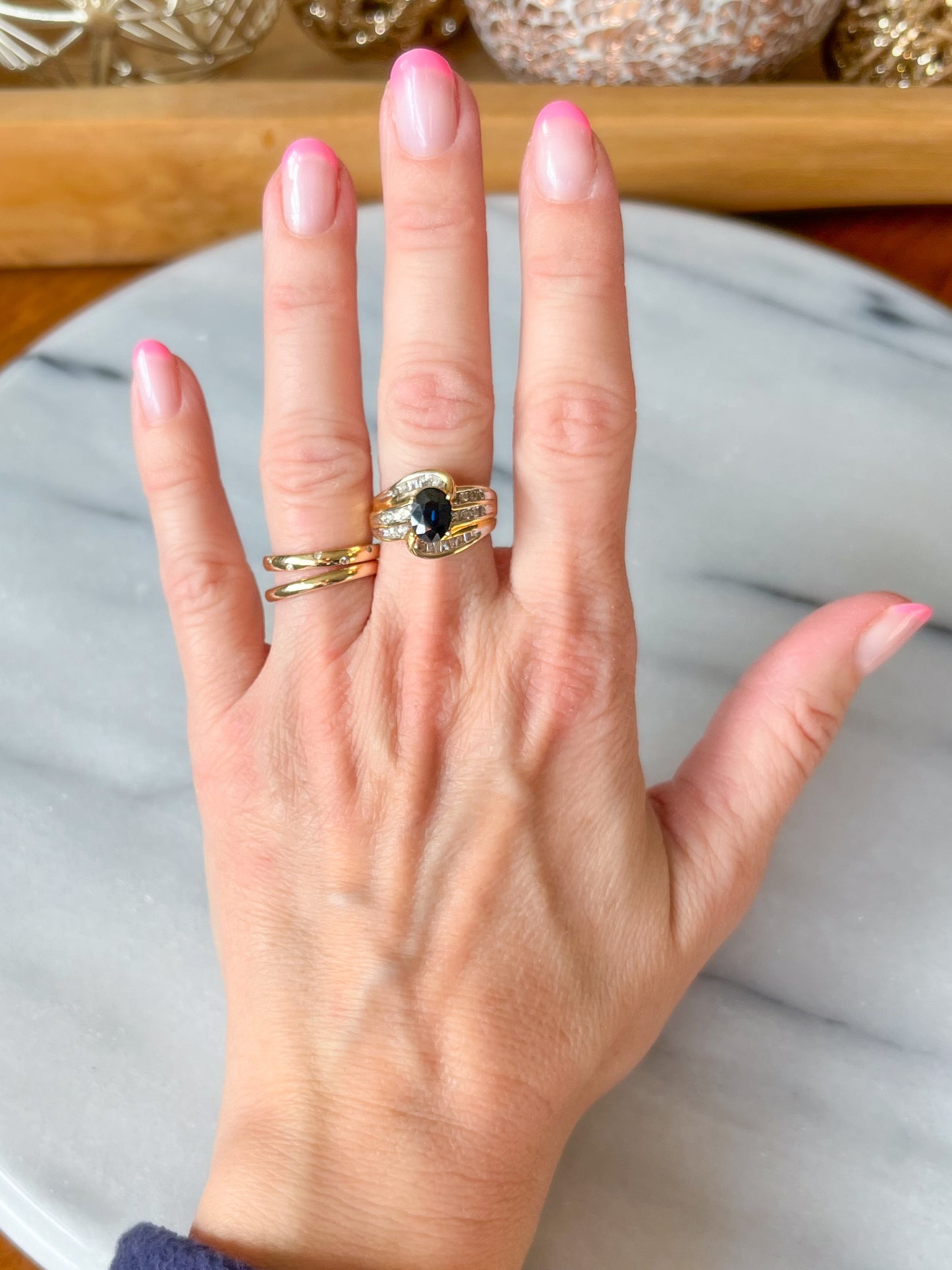 Vintage Natural Sapphire and Natural Diamond 14k Yellow Gold Rings