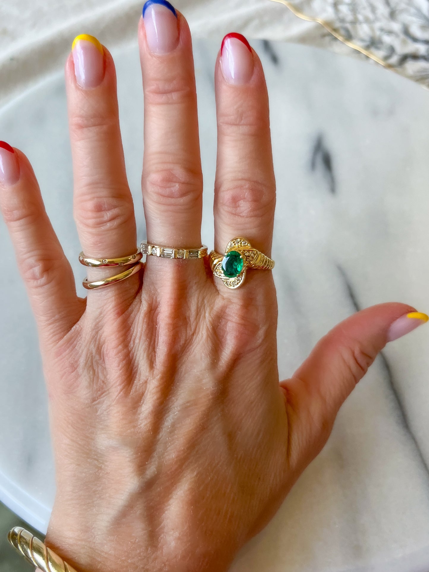 Vintage Natural Emerald and Diamond 14k Yellow Gold Ring