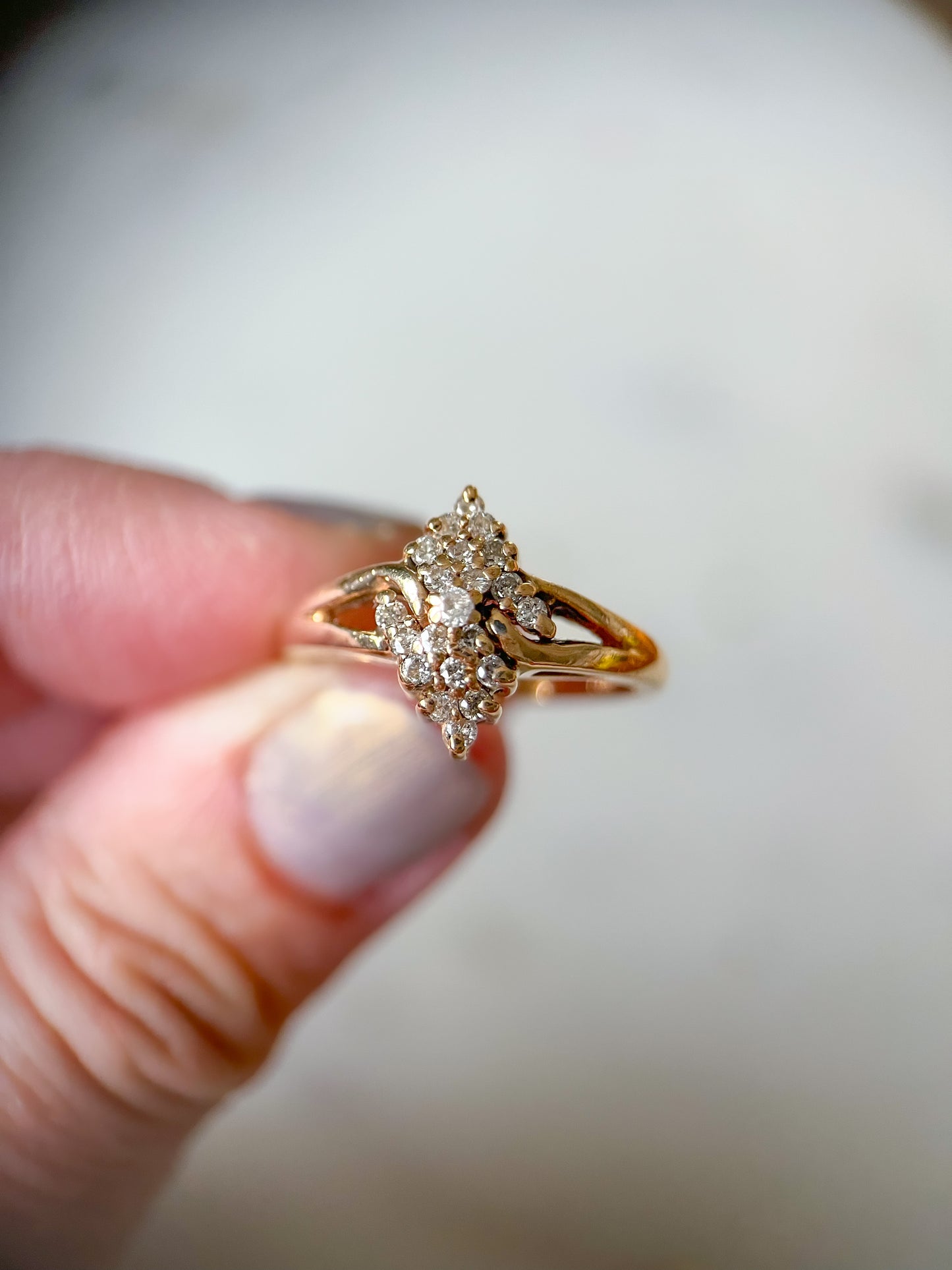 Vintage Natural Diamond 14k Yellow Gold Cluster Ring