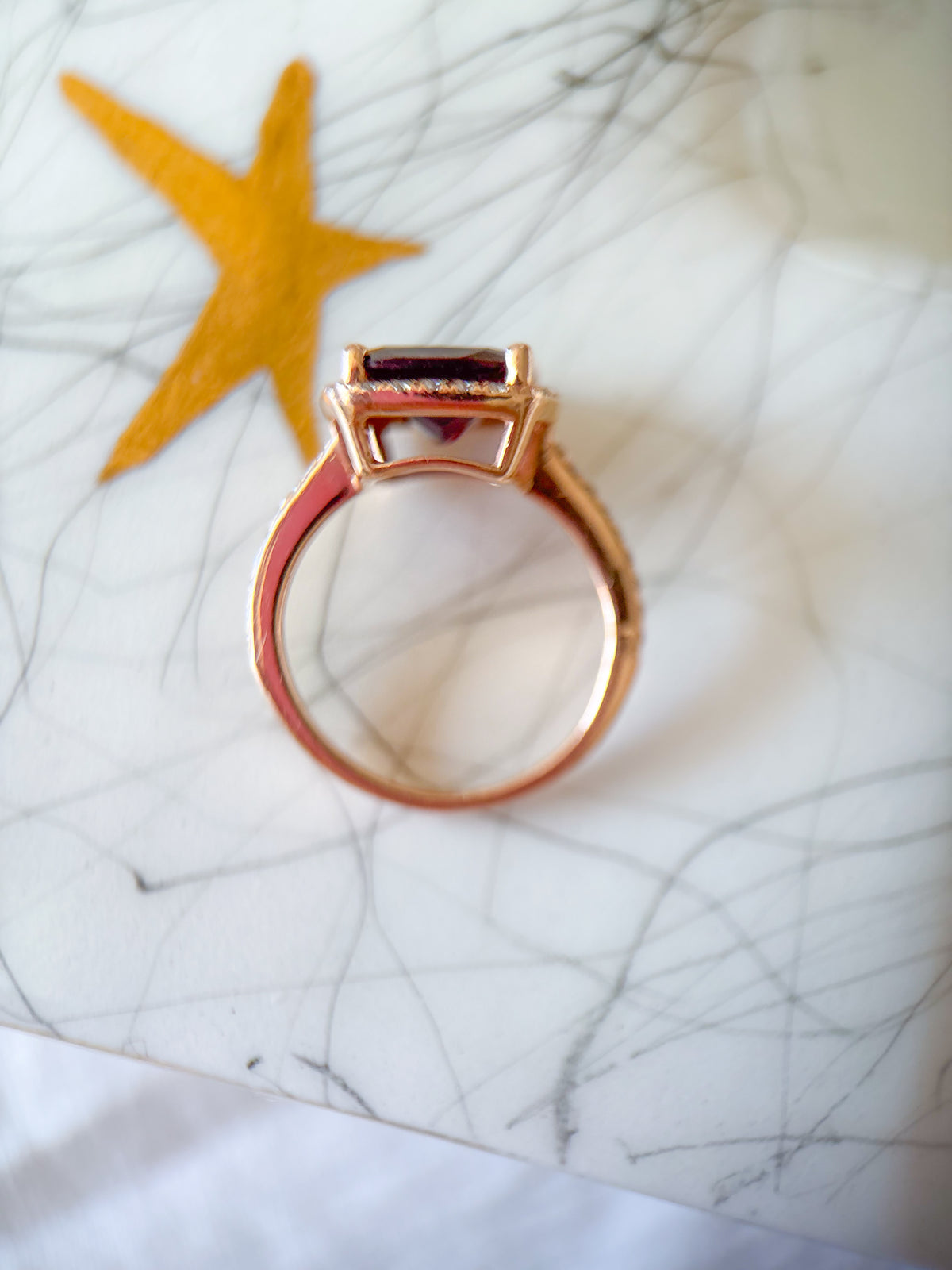 Vintage 14k Rose Gold Natural Rhodolite and Diamond Ring