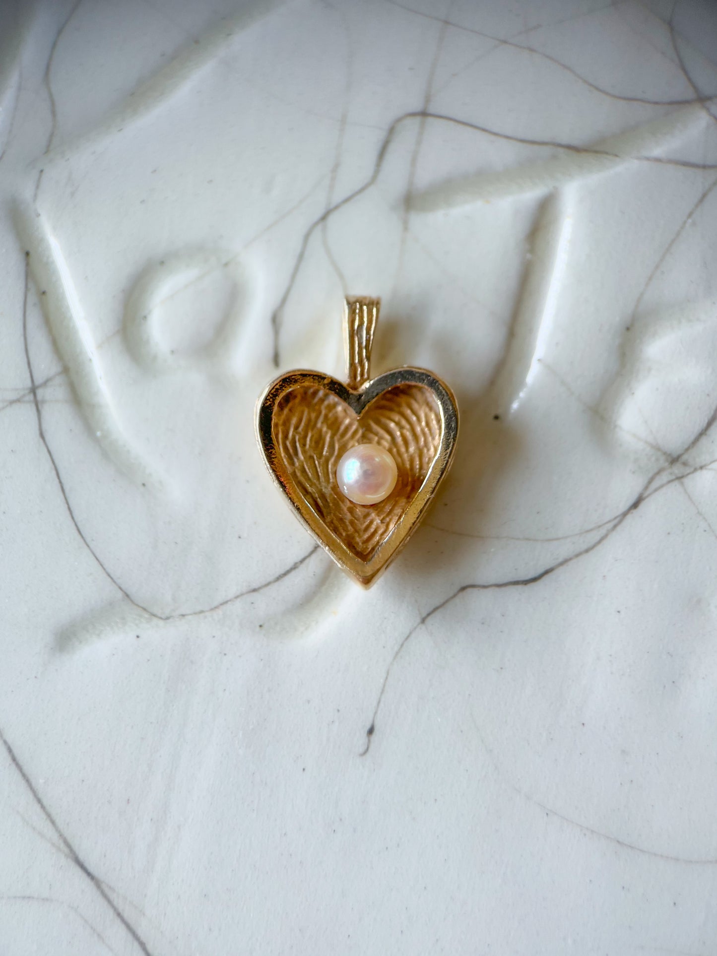 Vintage Pearl and 14k Yellow Gold Heart Charm