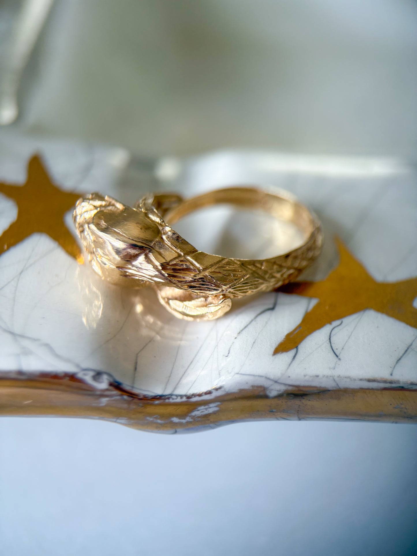 Vintage Snake with Natural Diamond Eyes 14k Yellow Gold Ring