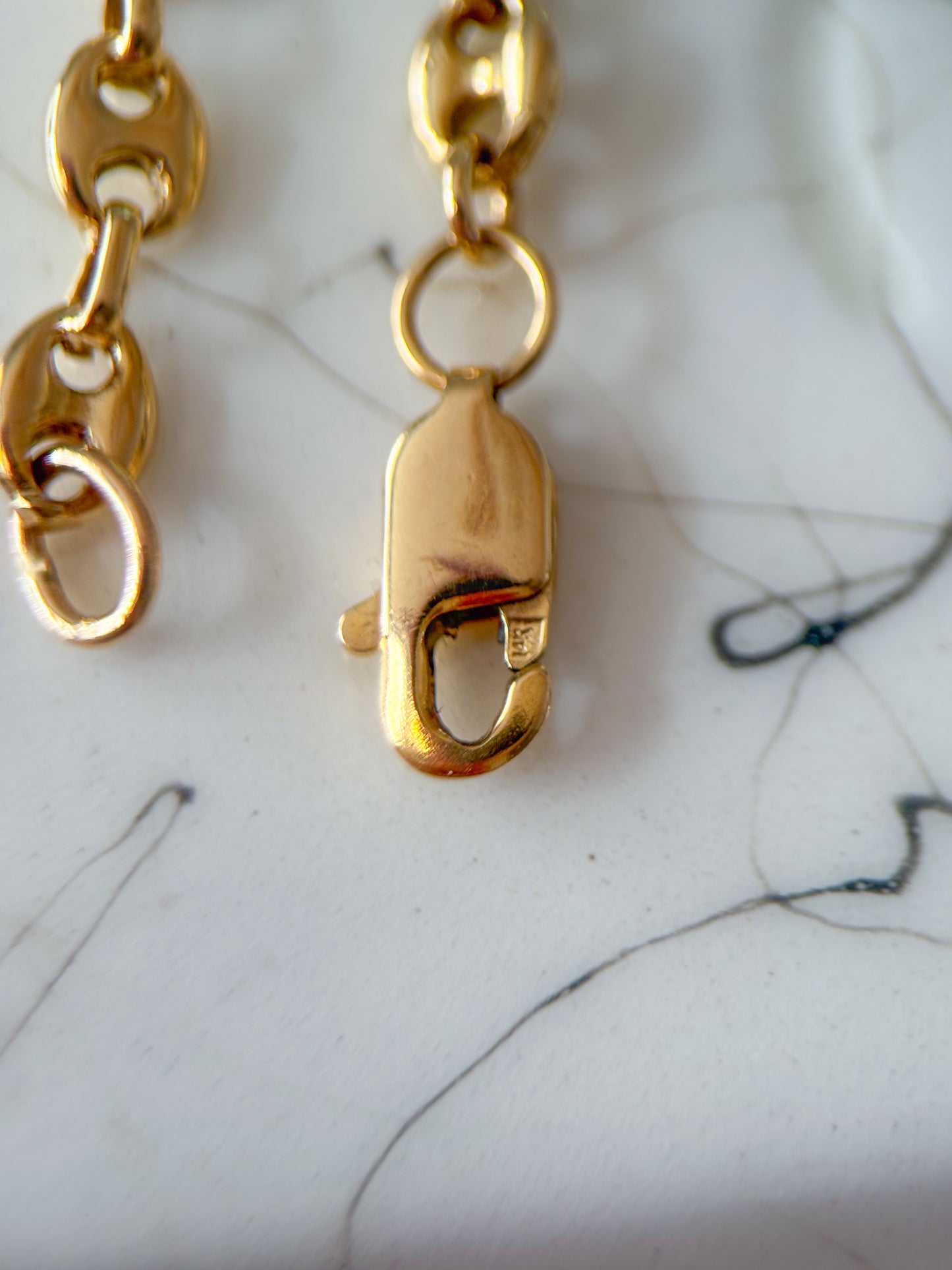 Vintage Puffed Mariner 14k Yellow Gold Mariner Chain 7 Inch Bracelet