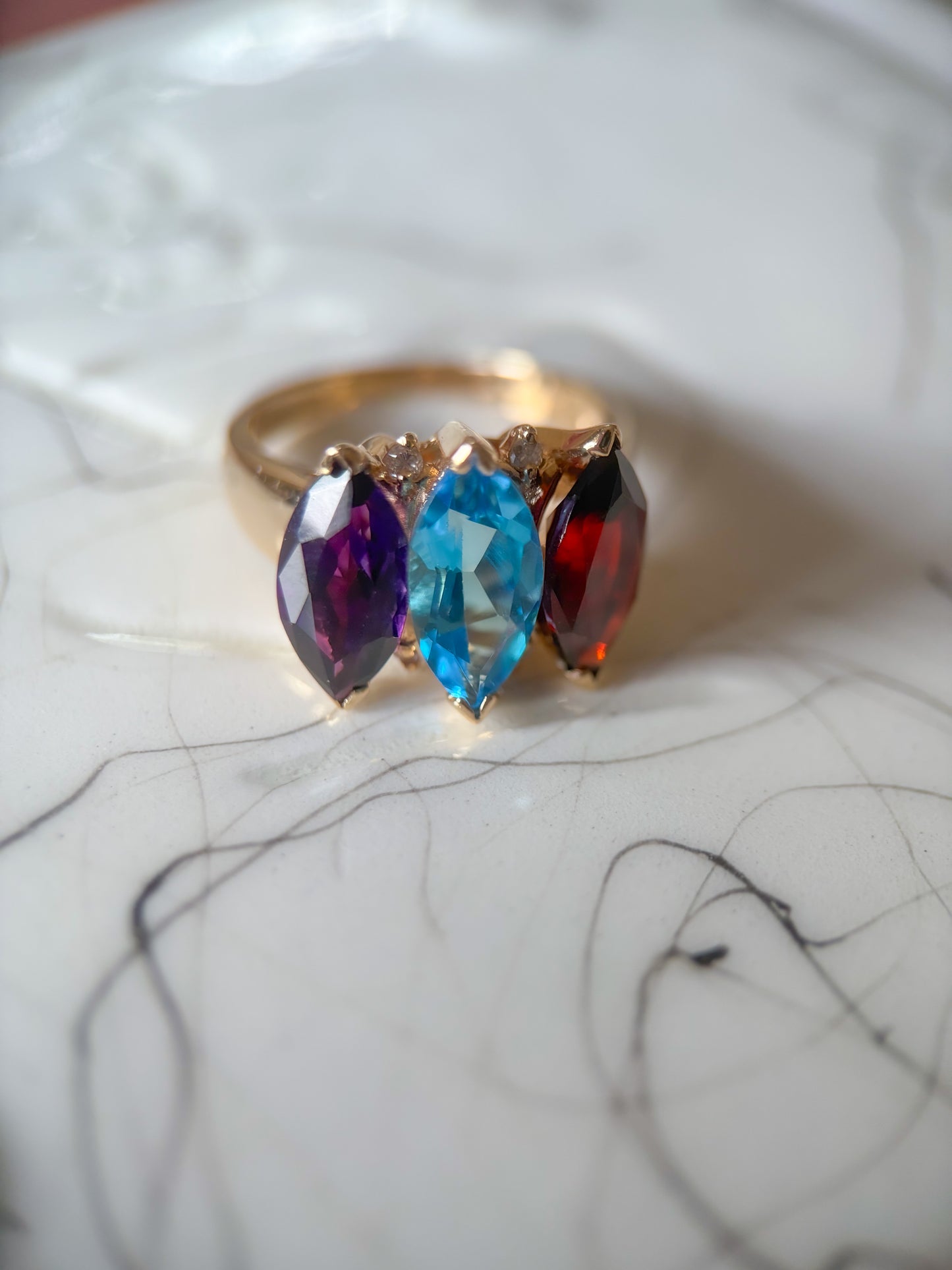 Vintage 14k Yellow Gold Three Stone Ring with Natural Diamonds