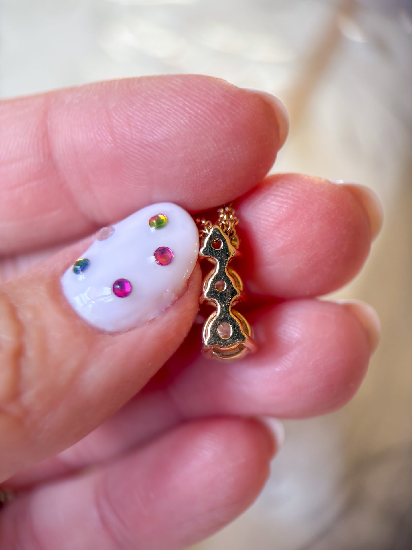 Vintage Natural Diamond Three Stone Drop Pendant with 14k Yellow Gold Attached 17 Inch Chain