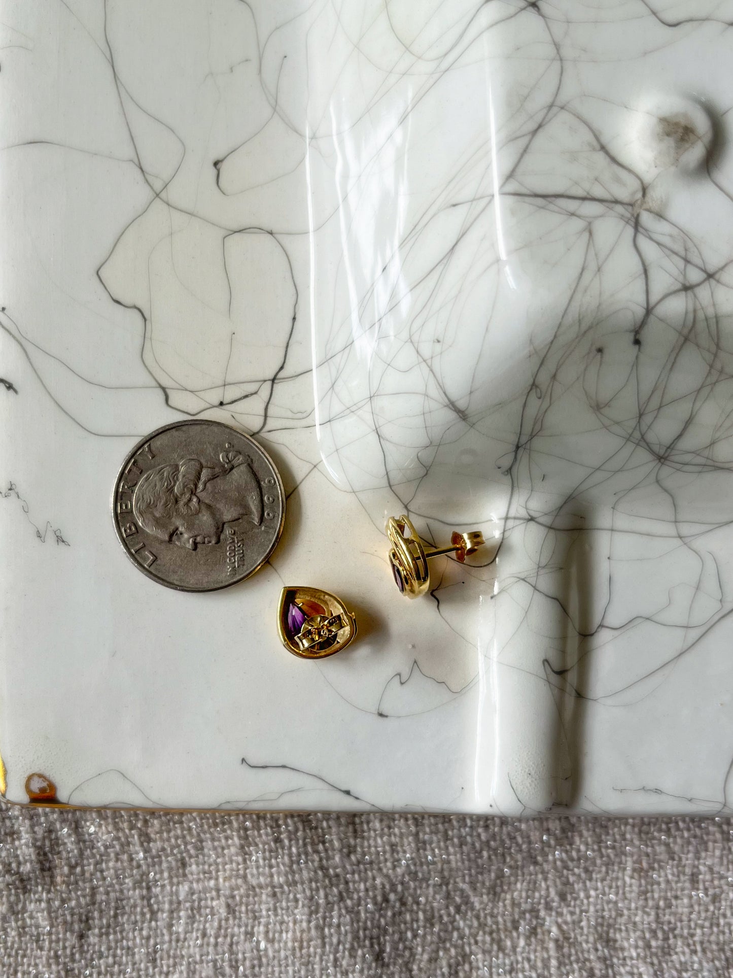 Vintage Natural Amethyst and Natural Citrine Heart Shaped Stud Earrings, circa 1990s